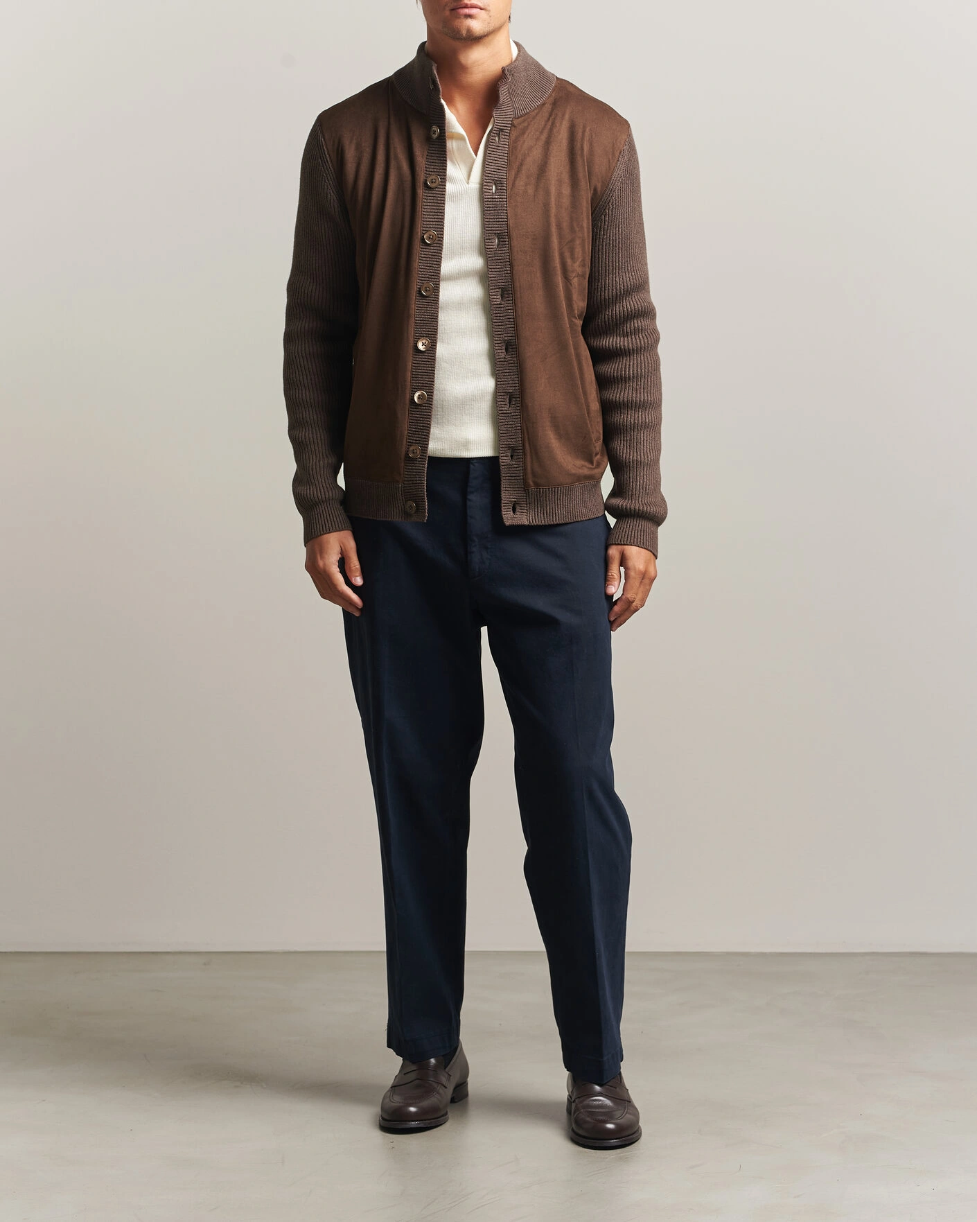Herr | Tröjor | Stenströms | Knitted Hybrid Alcantara Jacket Brown
