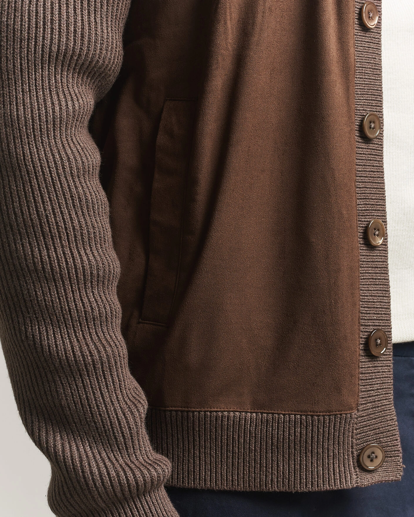 Herr | Tröjor | Stenströms | Knitted Hybrid Alcantara Jacket Brown