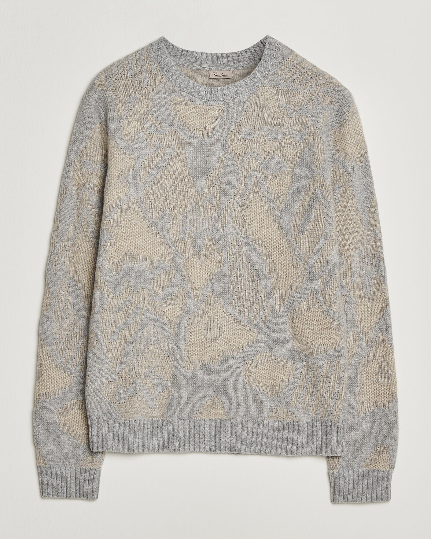 Herr | Tröjor | Stenströms | Knitted Jaquard Yak/Merino Sweater Beige Grey