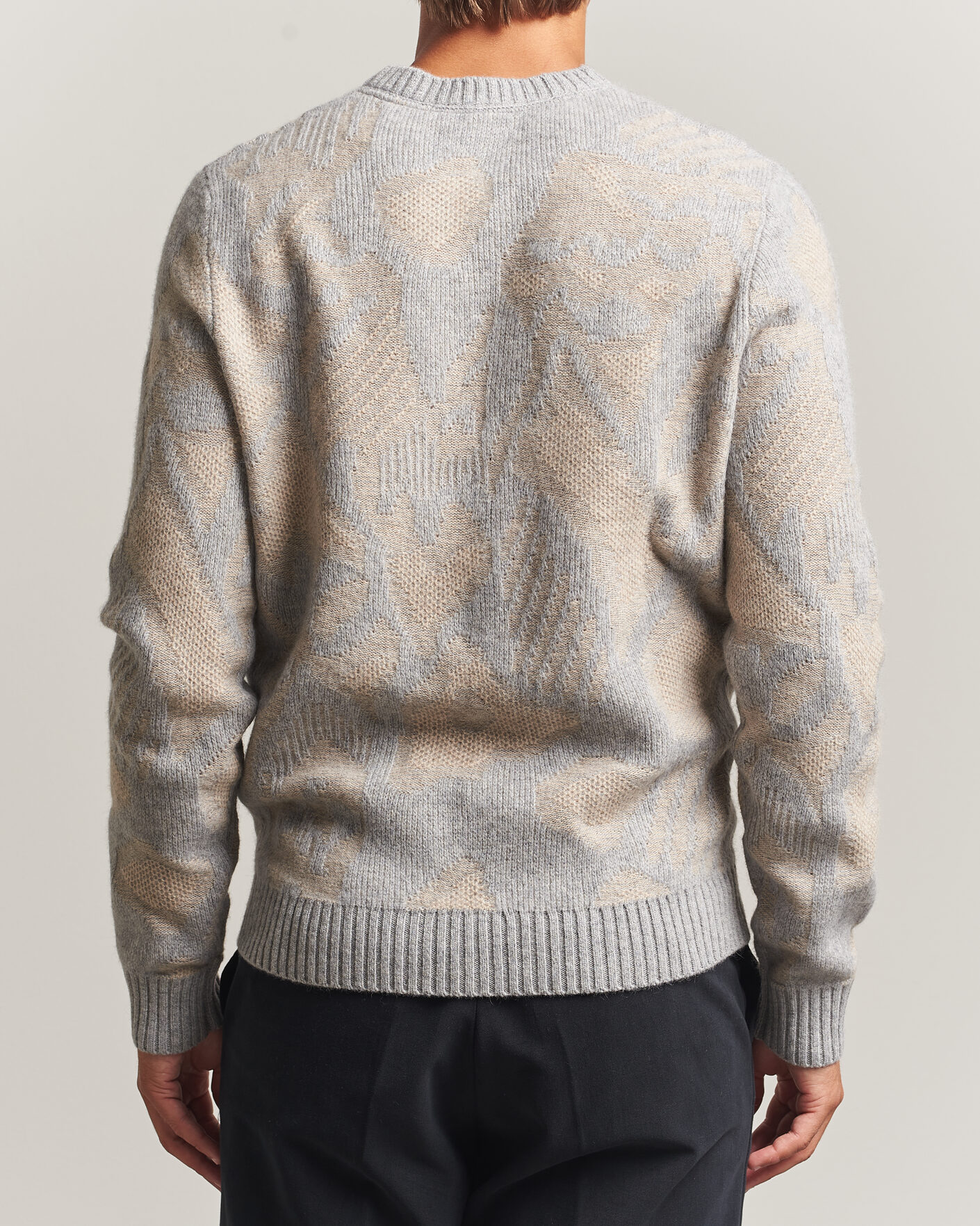 Herr | Tröjor | Stenströms | Knitted Jaquard Yak/Merino Sweater Beige Grey