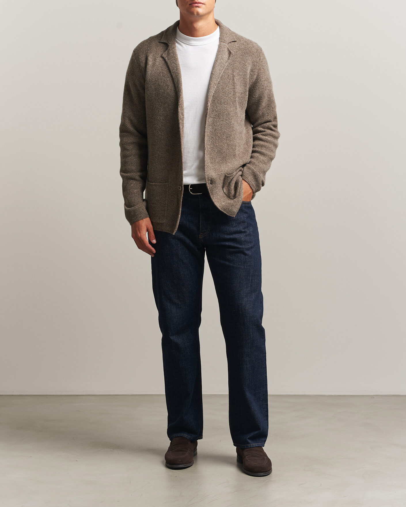 Herr | Tröjor | Stenströms | Knitted Yak/Merino Cardigan Blazer Brown