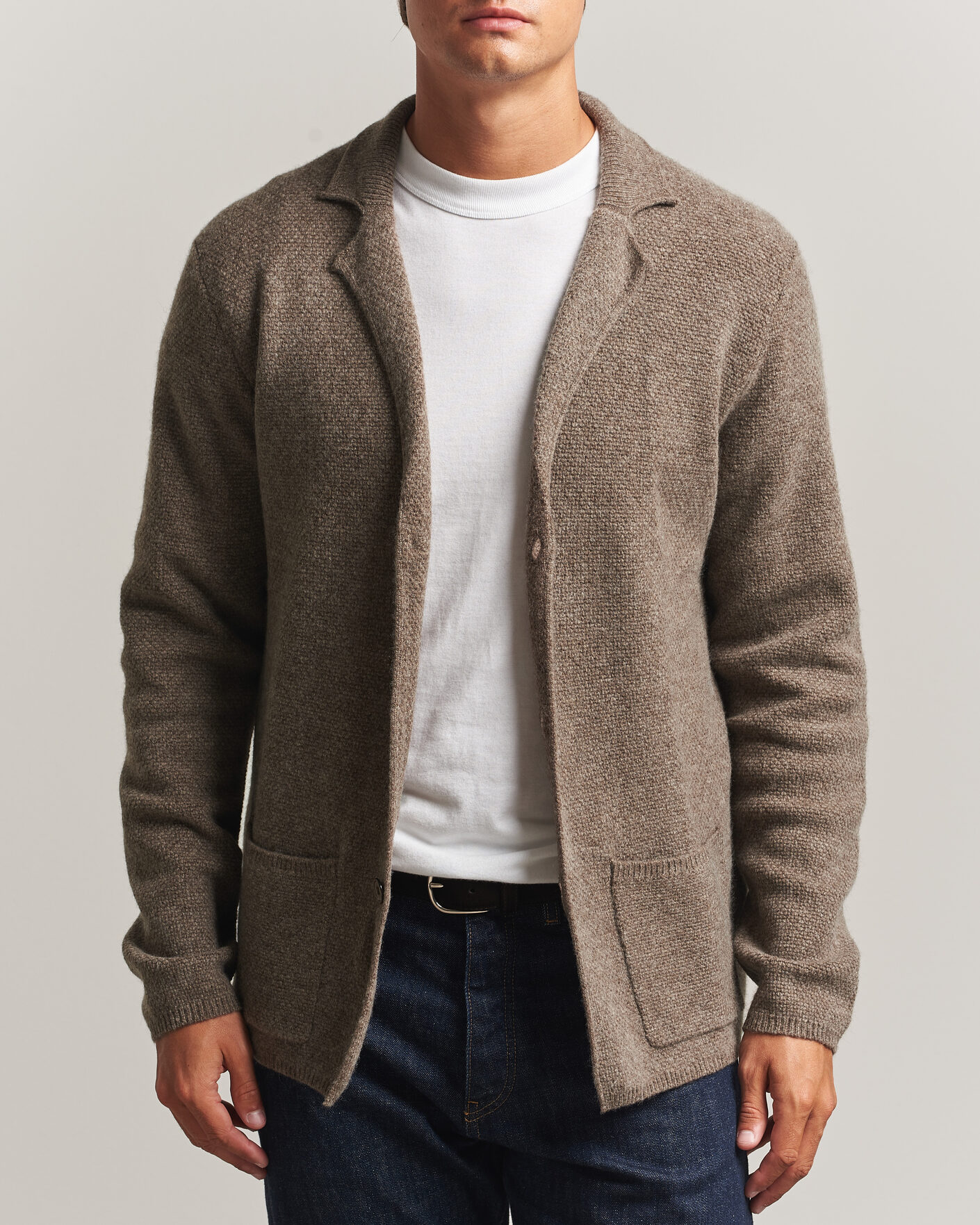 Herr | Tröjor | Stenströms | Knitted Yak/Merino Cardigan Blazer Brown