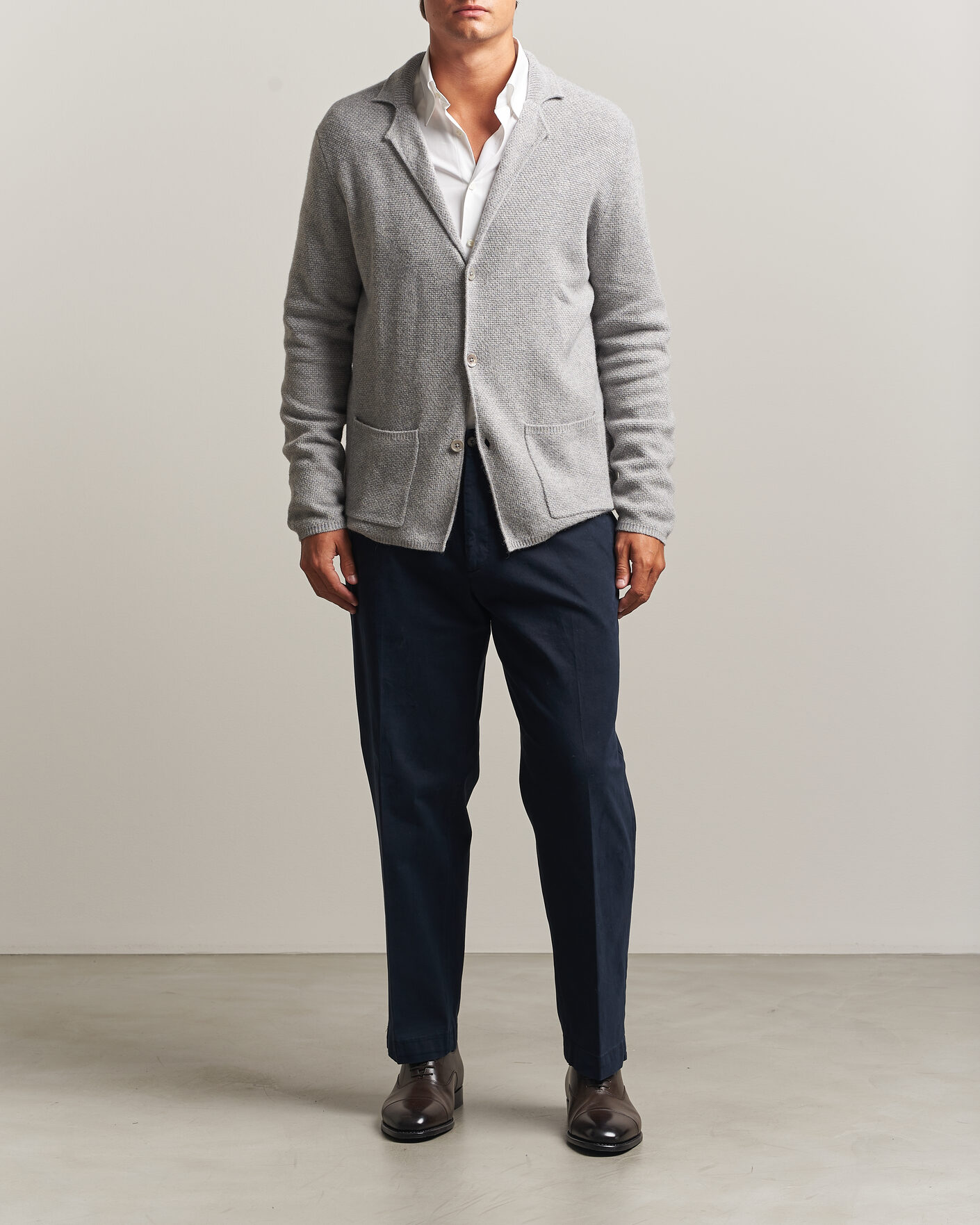 Herr | Tröjor | Stenströms | Knitted Yak/Merino Cardigan Blazer Grey
