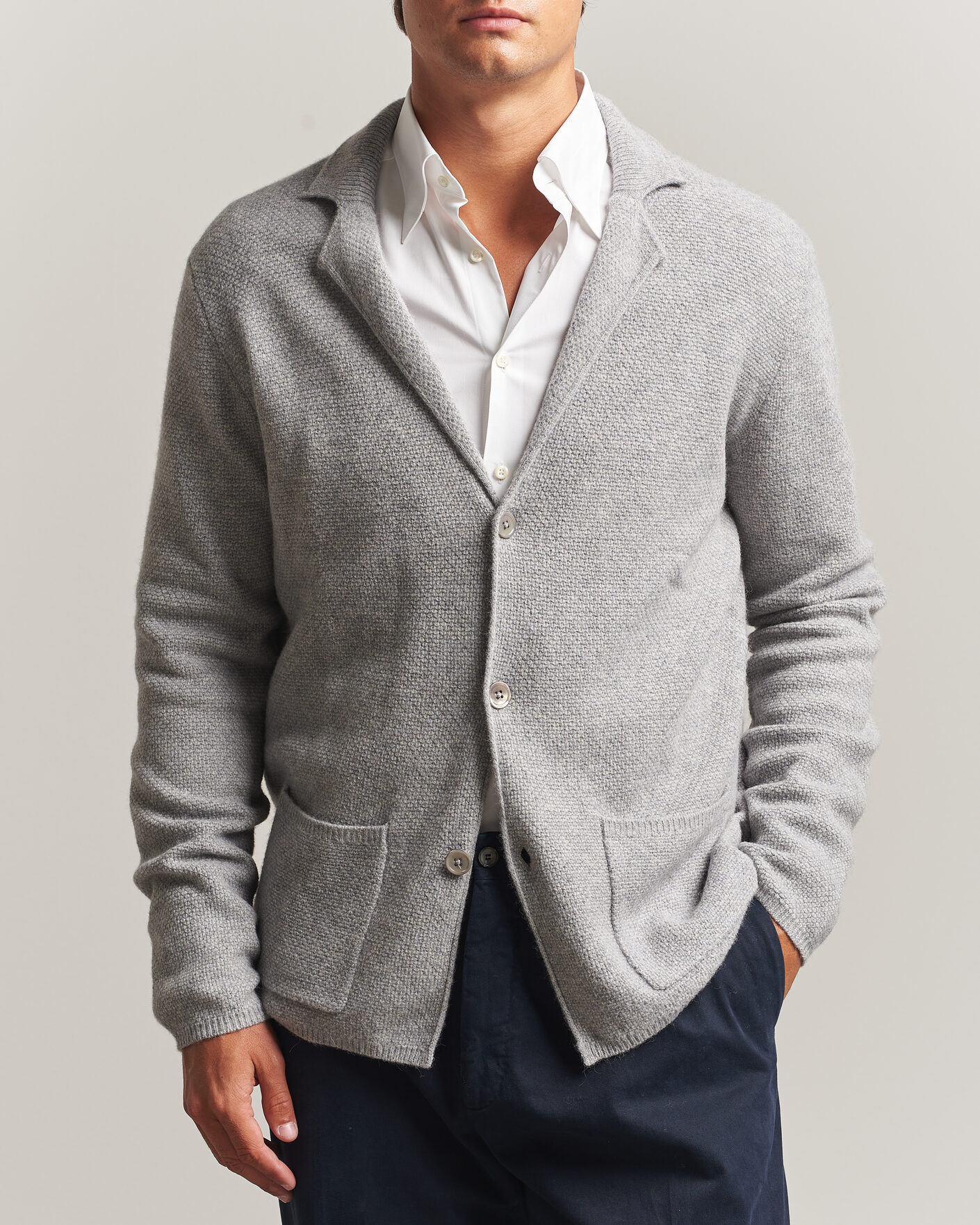Herr | Tröjor | Stenströms | Knitted Yak/Merino Cardigan Blazer Grey