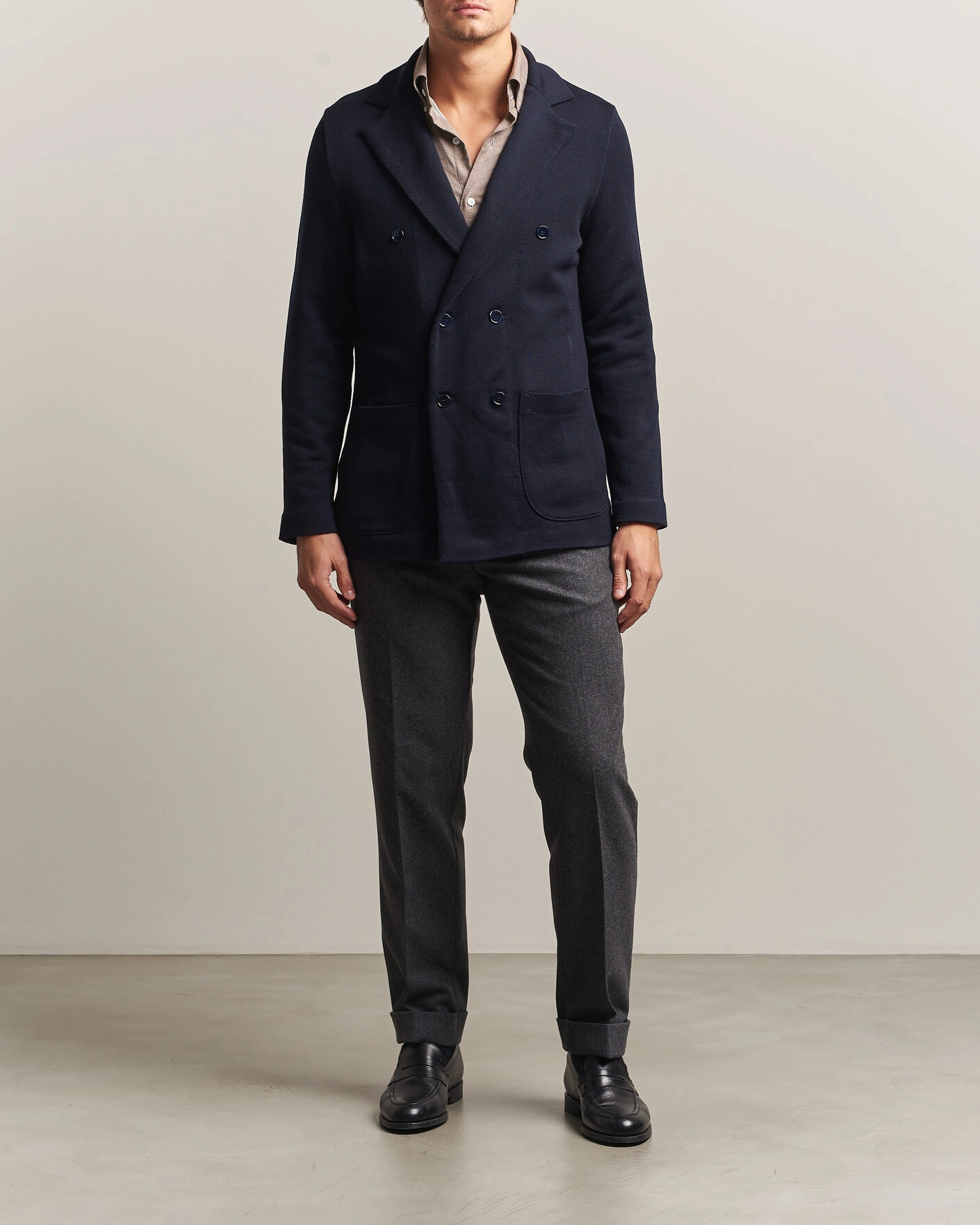 Herr | Kavajer | Stenströms | Knitted Herringbone DB Wool Blazer Navy