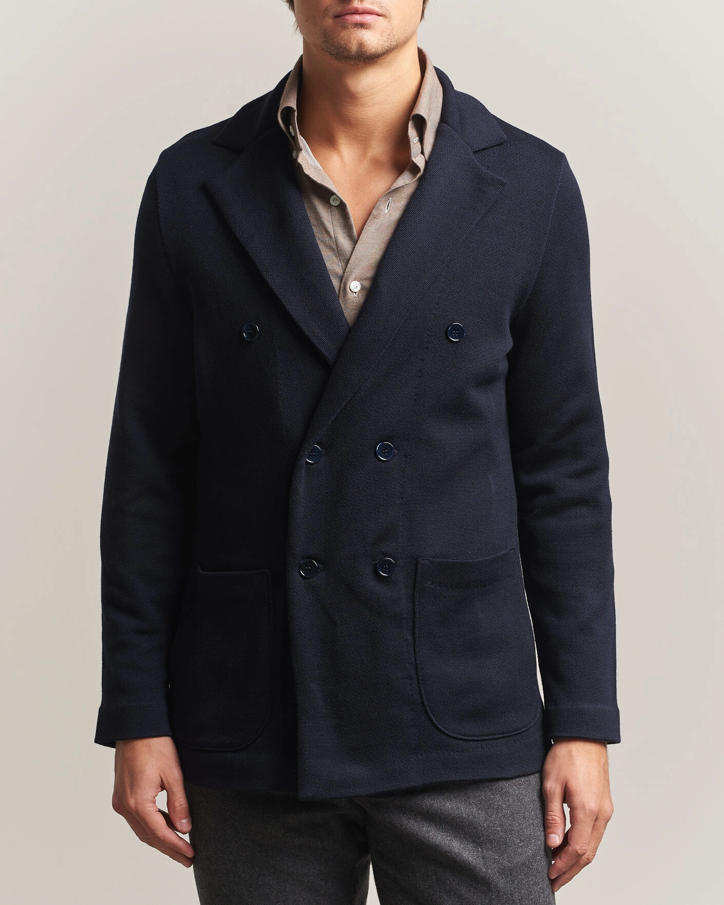 Herr | Kavajer | Stenströms | Knitted Herringbone DB Wool Blazer Navy