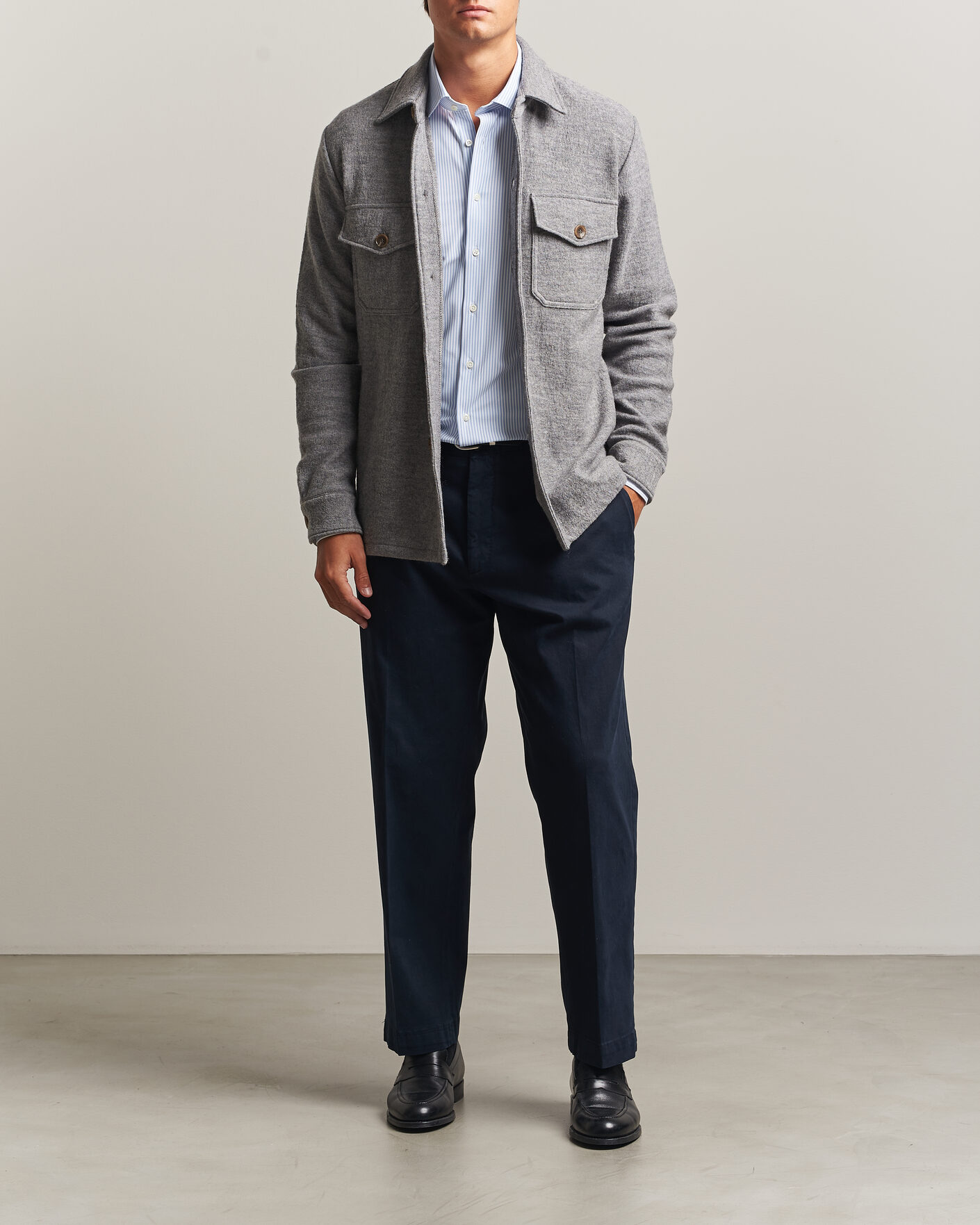 Herr | Skjortor | Stenströms | Felted Wool Overshirt Grey