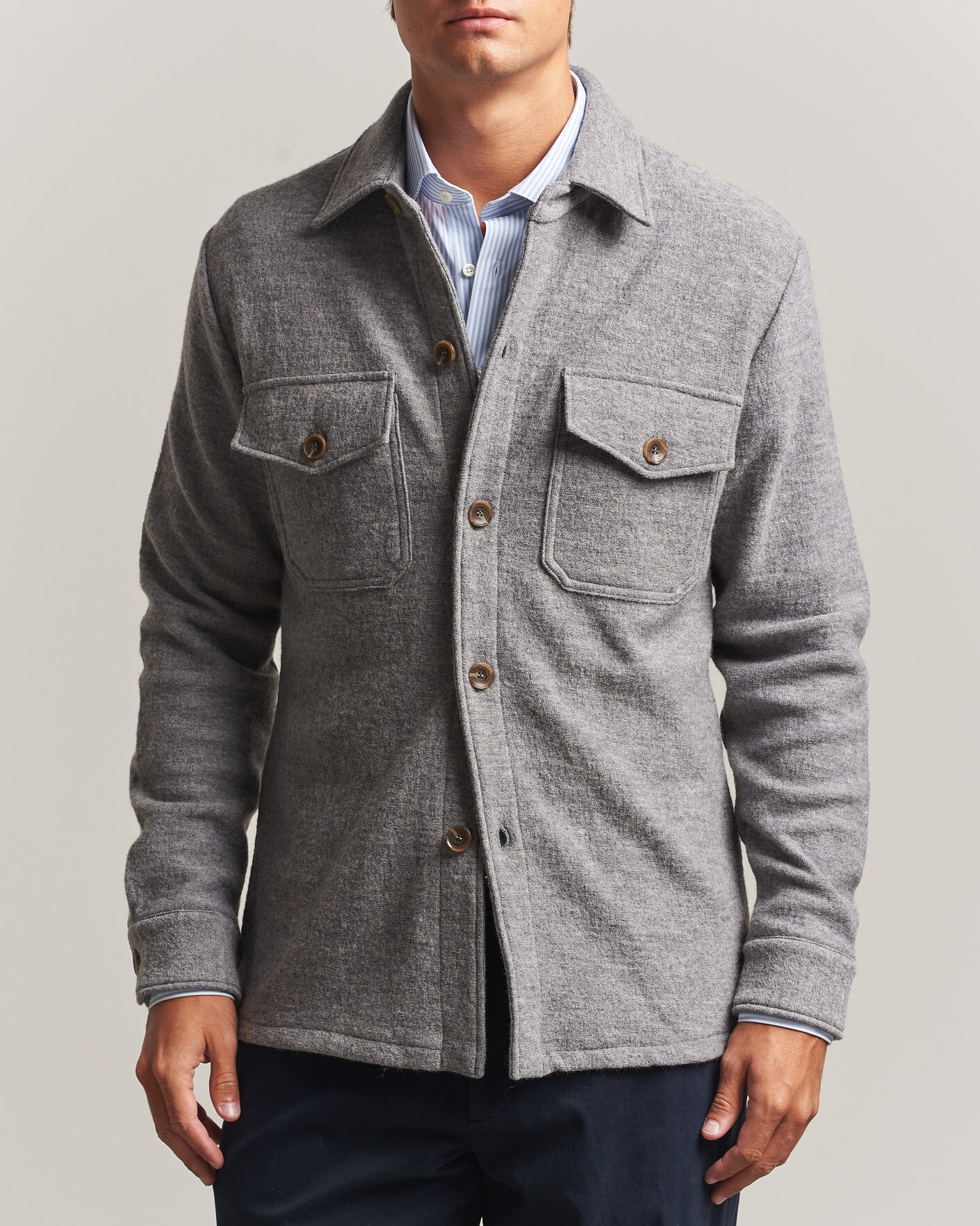 Herr | Skjortor | Stenströms | Felted Wool Overshirt Grey