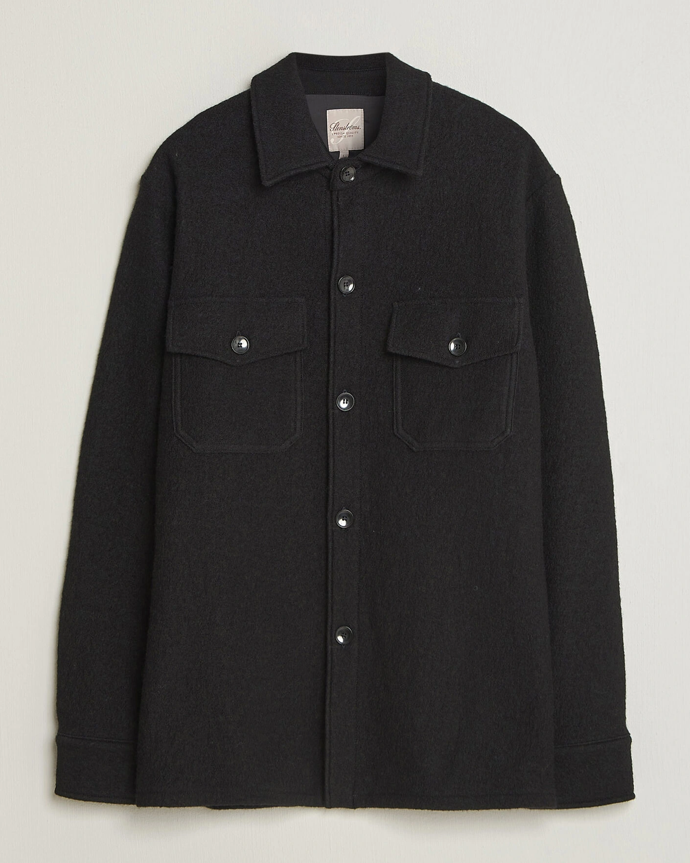 Herr | Skjortor | Stenströms | Felted Wool Overshirt Black