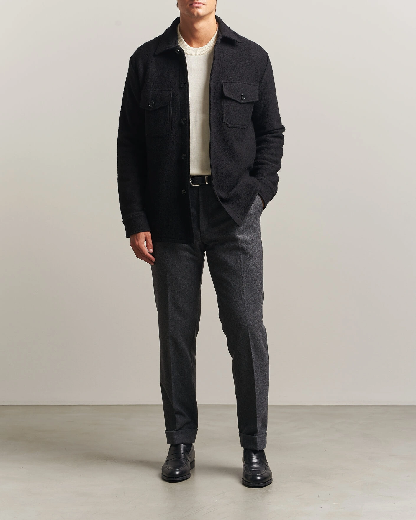Herr | Skjortor | Stenströms | Felted Wool Overshirt Black