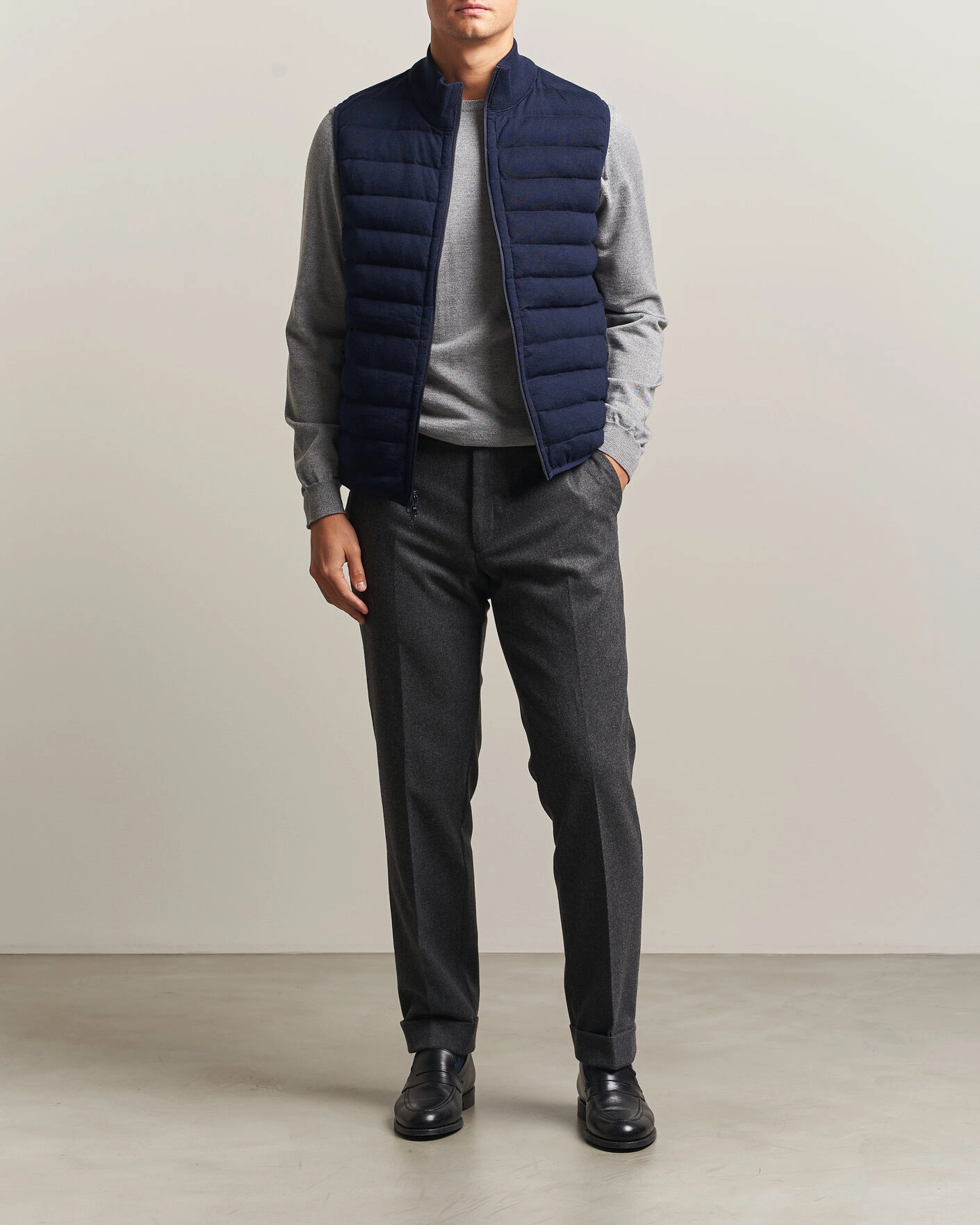 Herr | Västar | Stenströms | Reversible Knitted Merino/Nylon Vest Navy