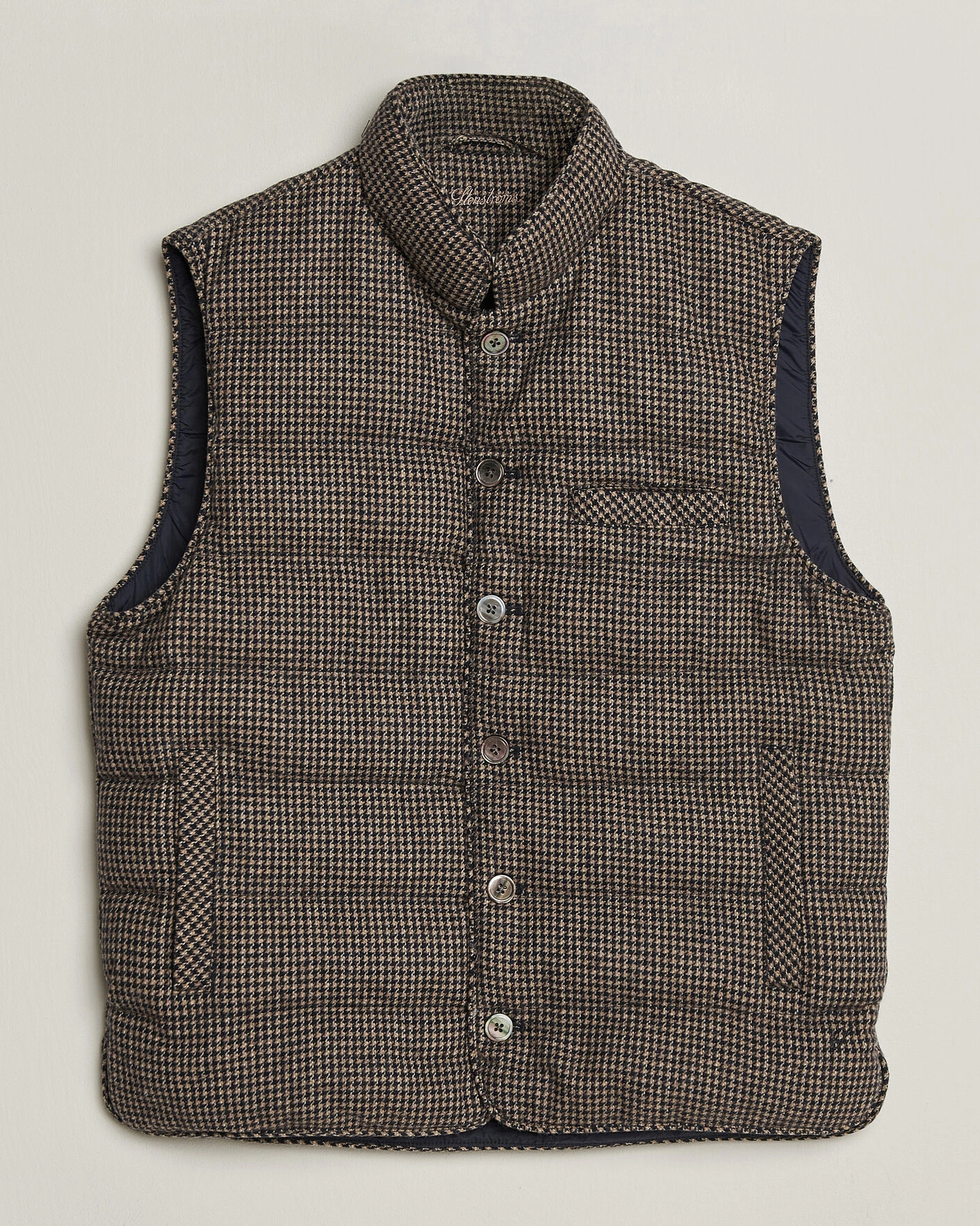 Herr | Västar | Stenströms | Padded Houndstooth Wool Vest Brown