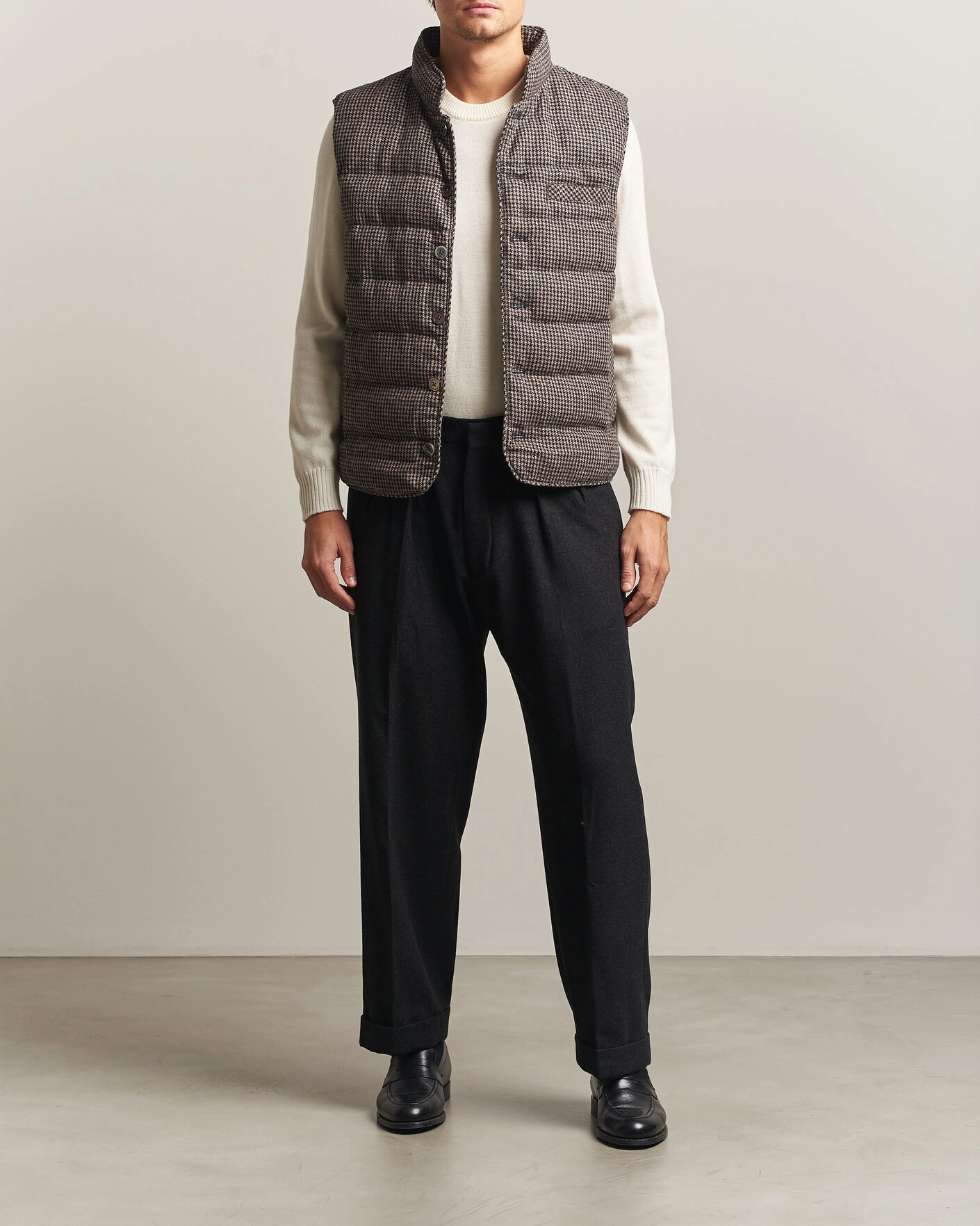 Herr | Västar | Stenströms | Padded Houndstooth Wool Vest Brown