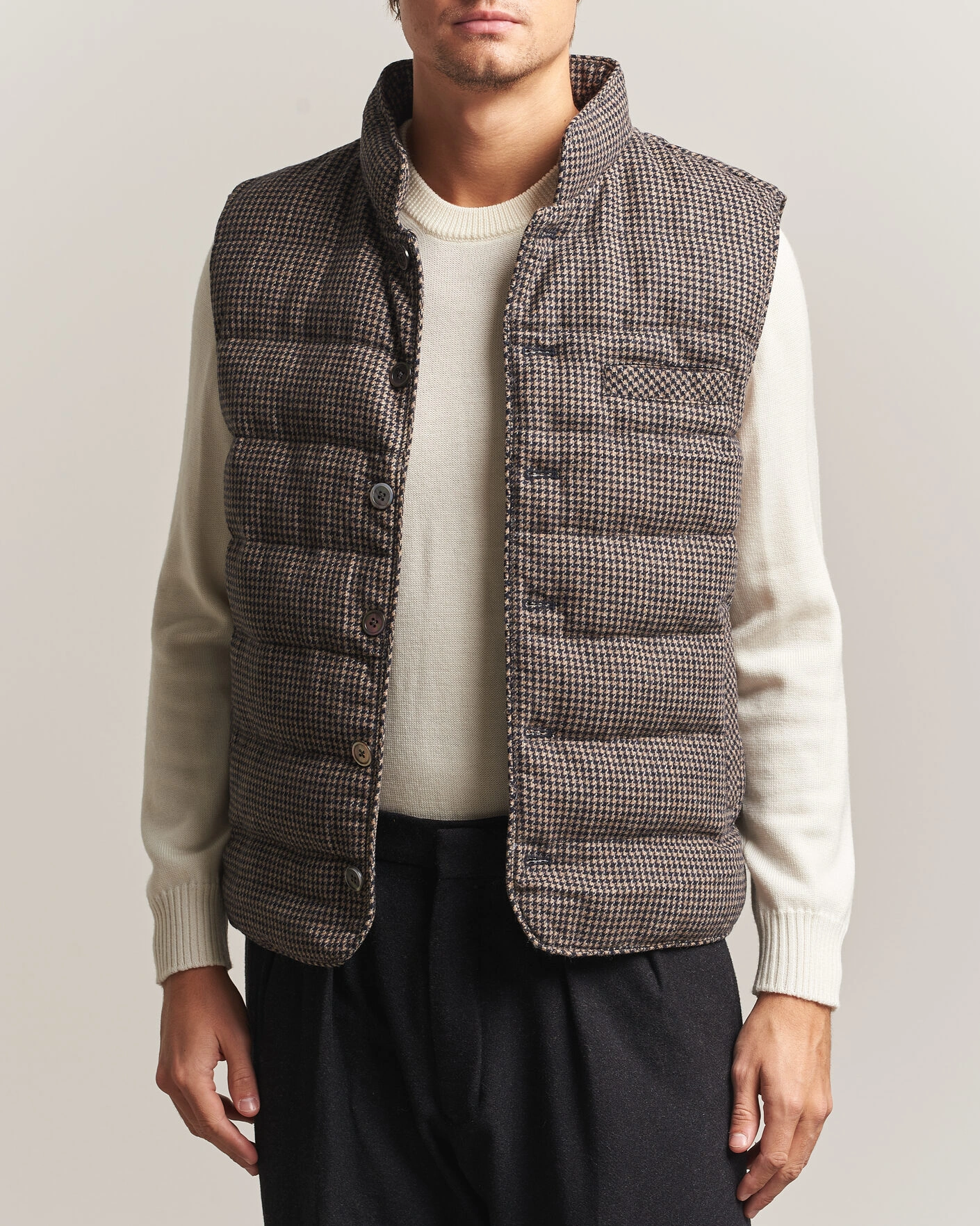 Herr | Västar | Stenströms | Padded Houndstooth Wool Vest Brown