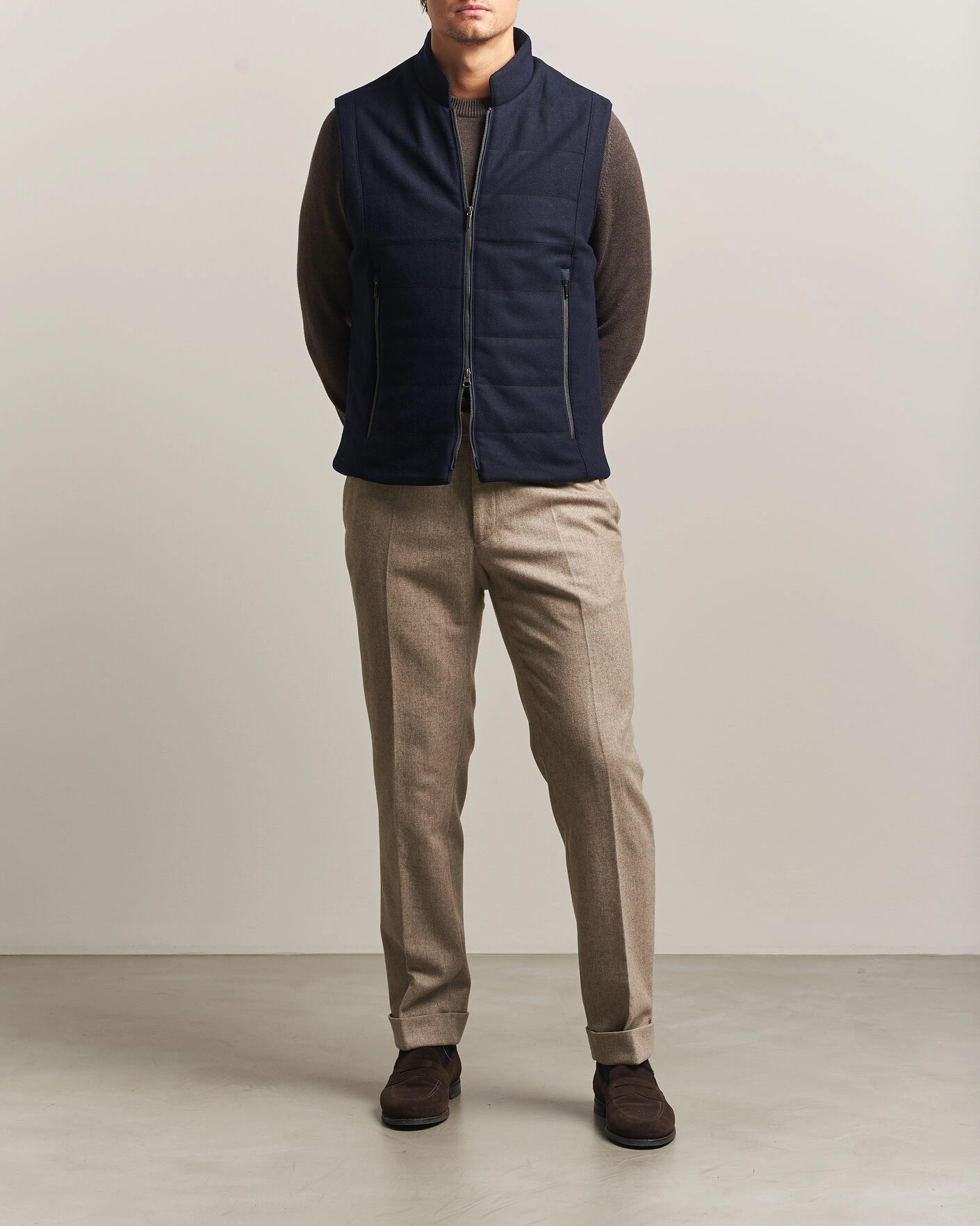 Herr | Västar | Stenströms | Wool Alcantara Detail Light Padded Vest Navy