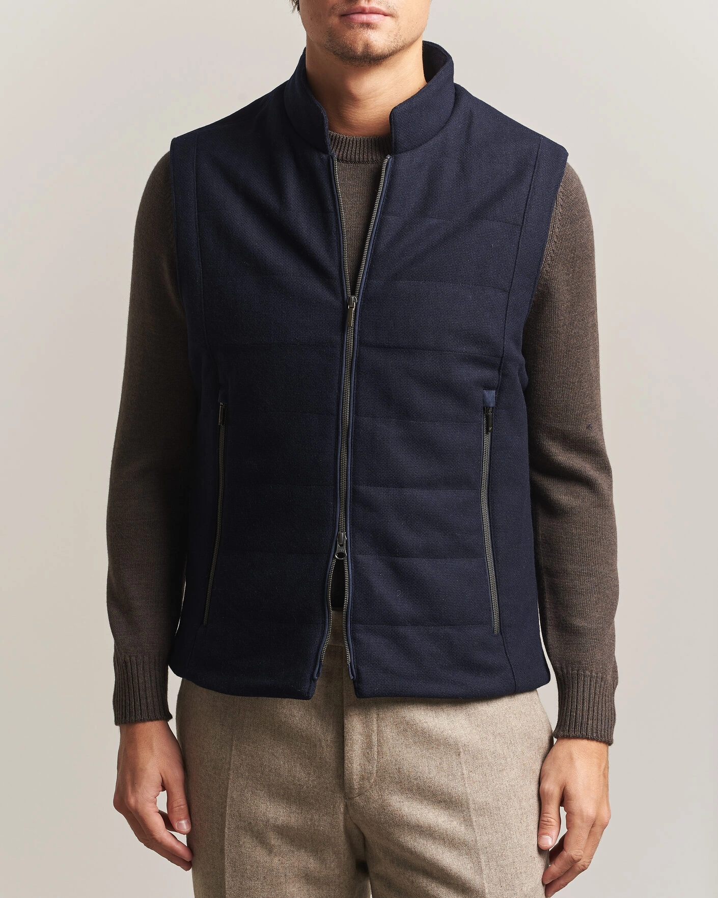 Herr | Västar | Stenströms | Wool Alcantara Detail Light Padded Vest Navy