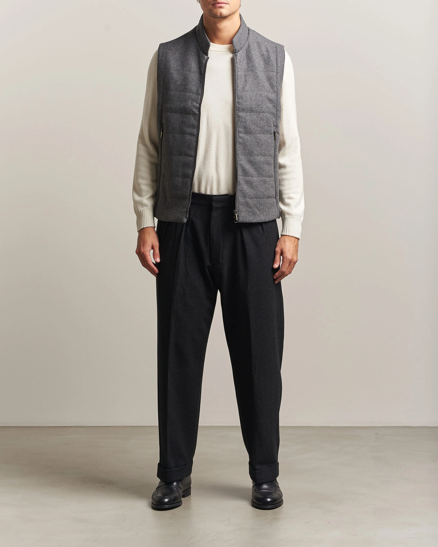 Herr | Västar | Stenströms | Wool Alcantara Detail Light Padded Vest Grey