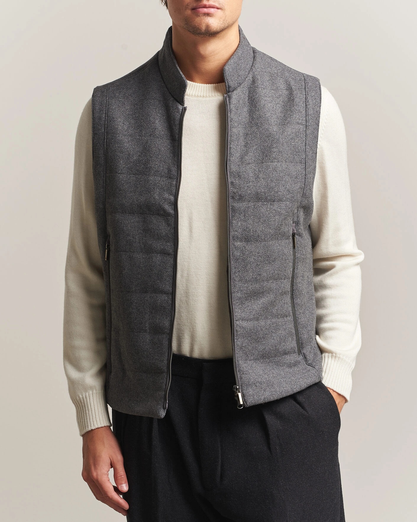 Herr | Västar | Stenströms | Wool Alcantara Detail Light Padded Vest Grey