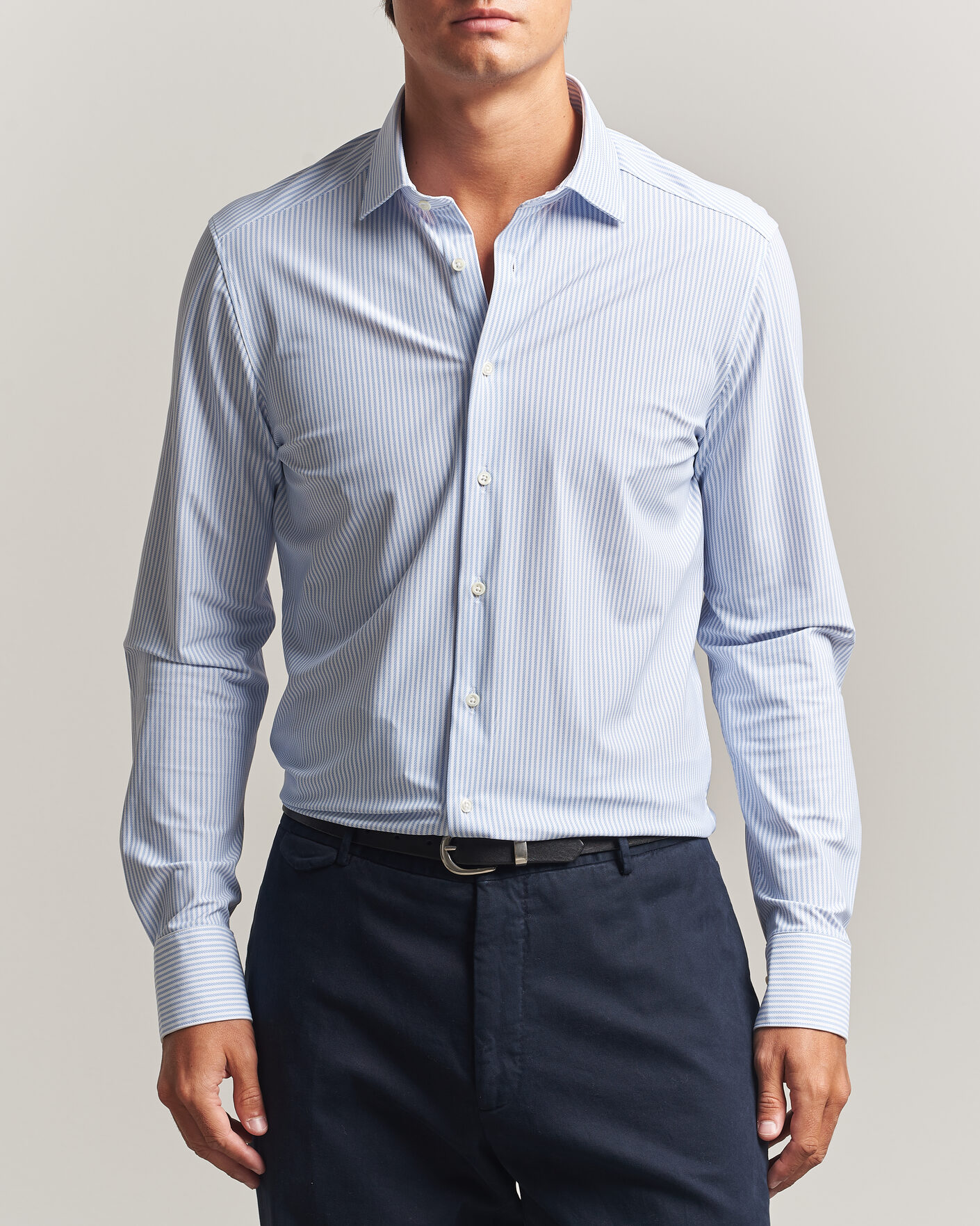Herr | Skjortor | Stenströms | Slimline Active Stretch Striped Shirt Light Blue