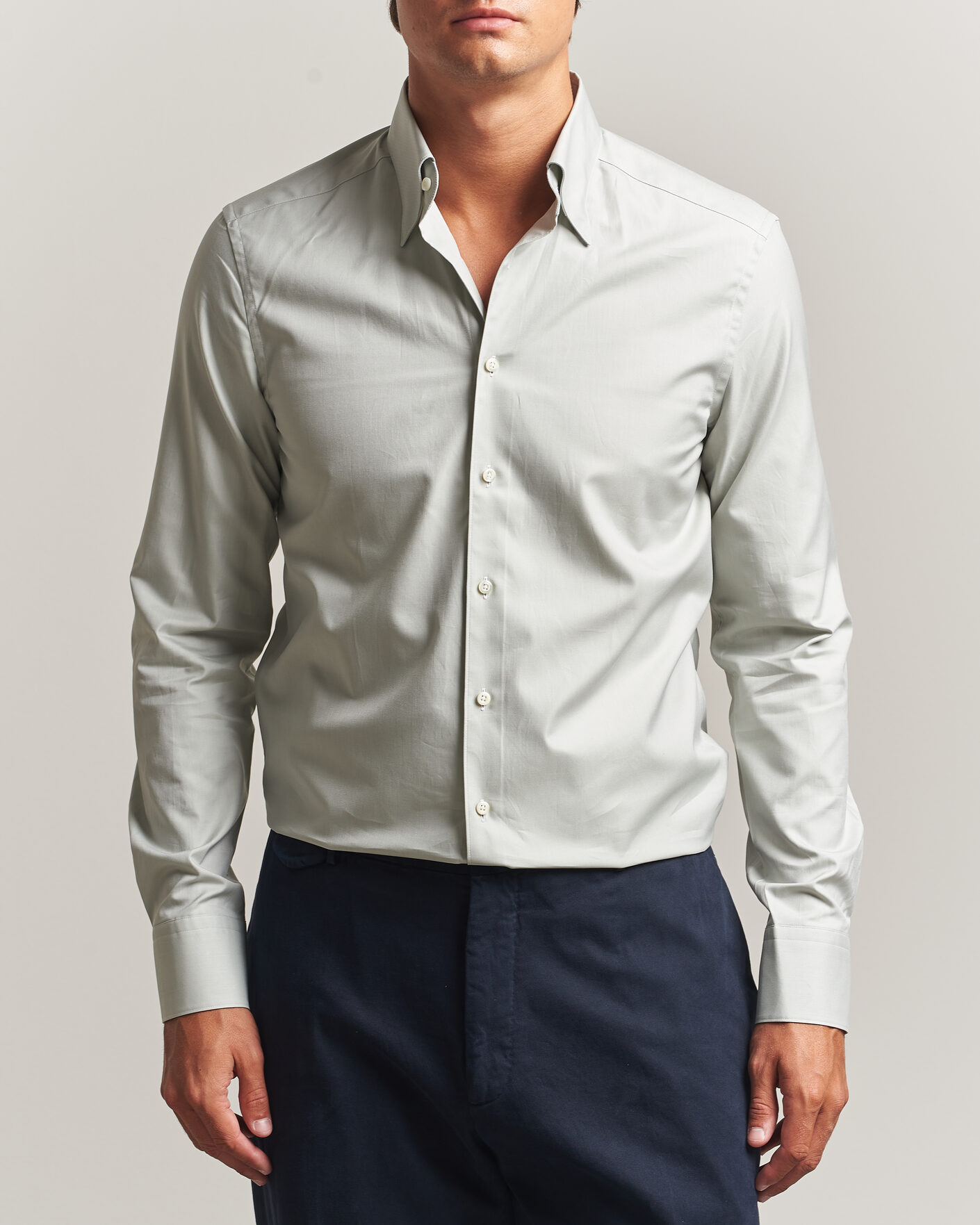 Herr | Skjortor | Stenströms | Slimline Twofold Cotton Button Under Shirt Green