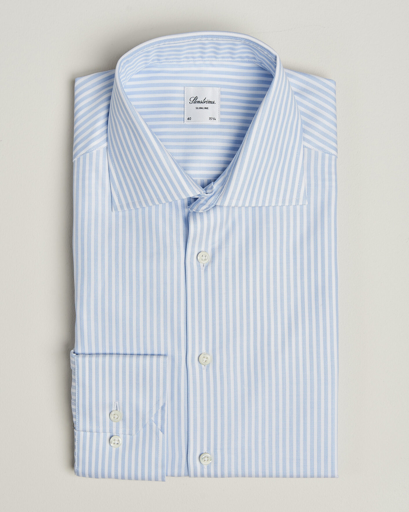Herr | Skjortor | Stenströms | Slimline Twofold Cotton Stripe Shirt Light Blue