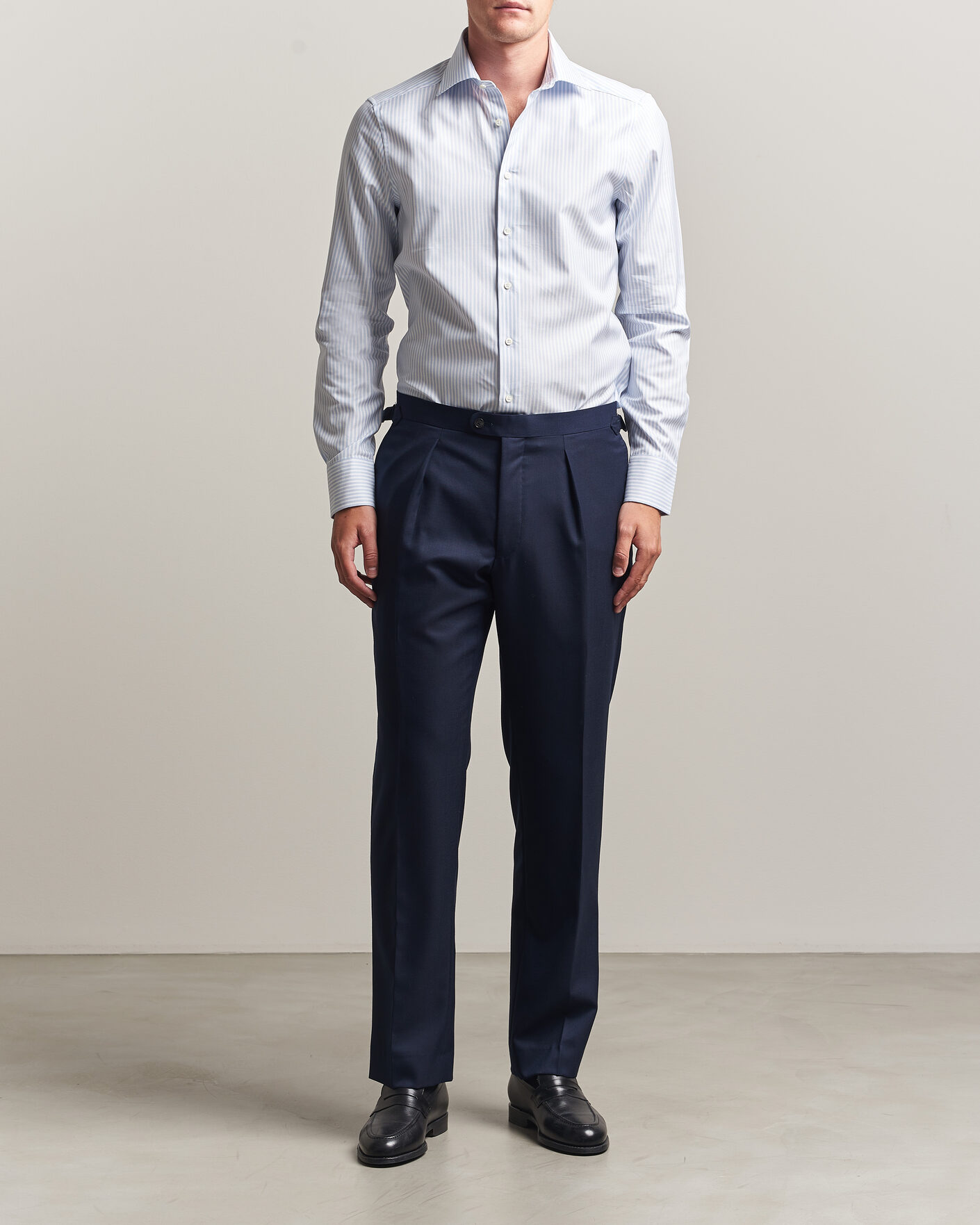 Herr | Skjortor | Stenströms | Slimline Twofold Cotton Stripe Shirt Light Blue