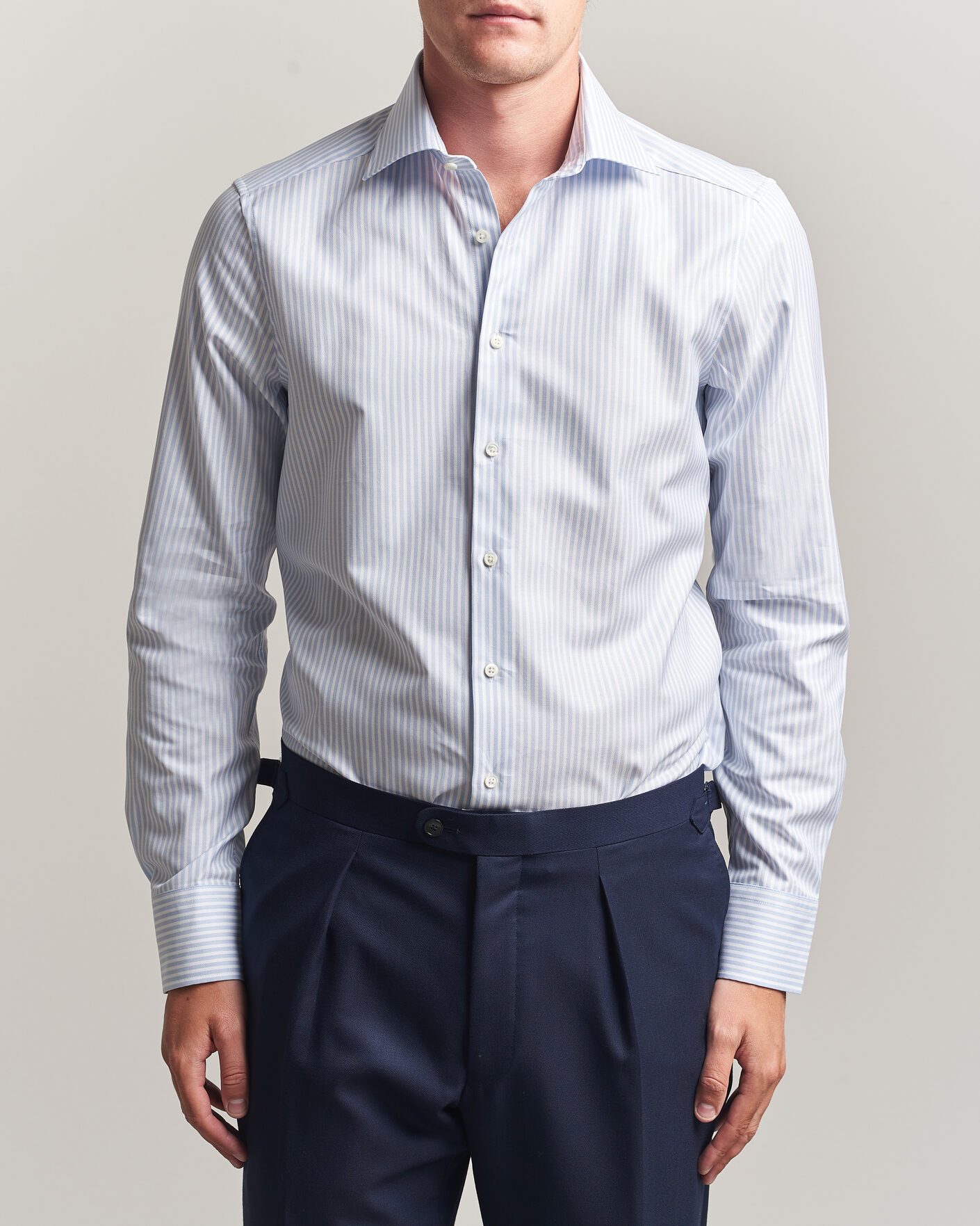 Herr | Skjortor | Stenströms | Slimline Twofold Cotton Stripe Shirt Light Blue