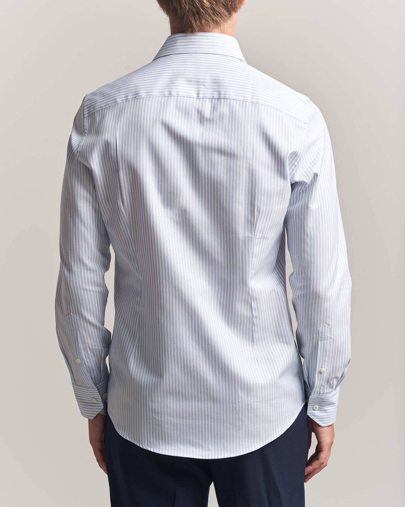 Herr | Skjortor | Stenströms | Slimline Twofold Cotton Stripe Shirt Light Blue