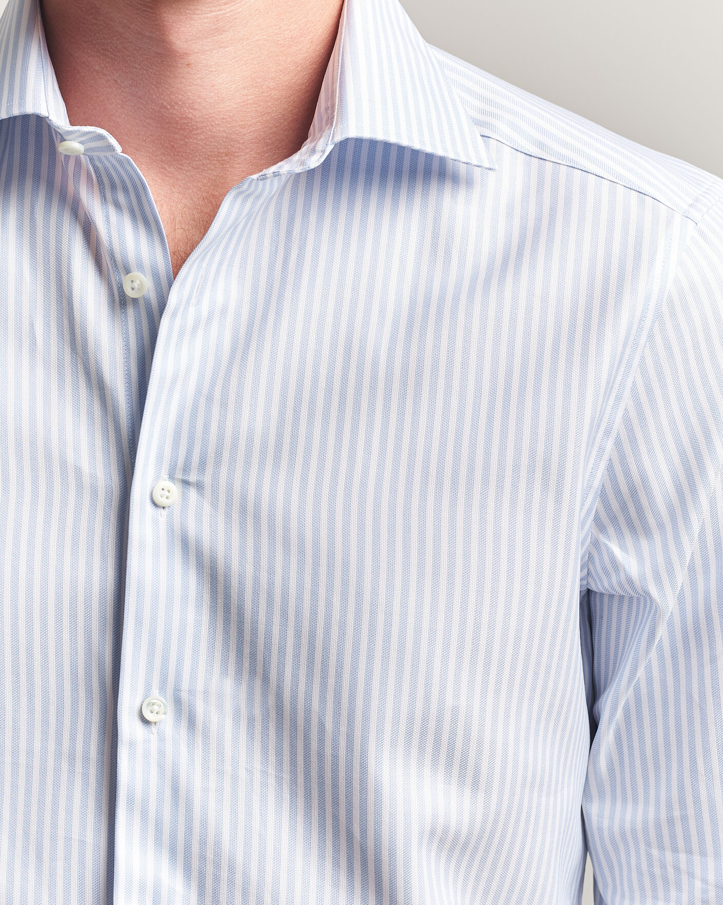 Herr | Skjortor | Stenströms | Slimline Twofold Cotton Stripe Shirt Light Blue