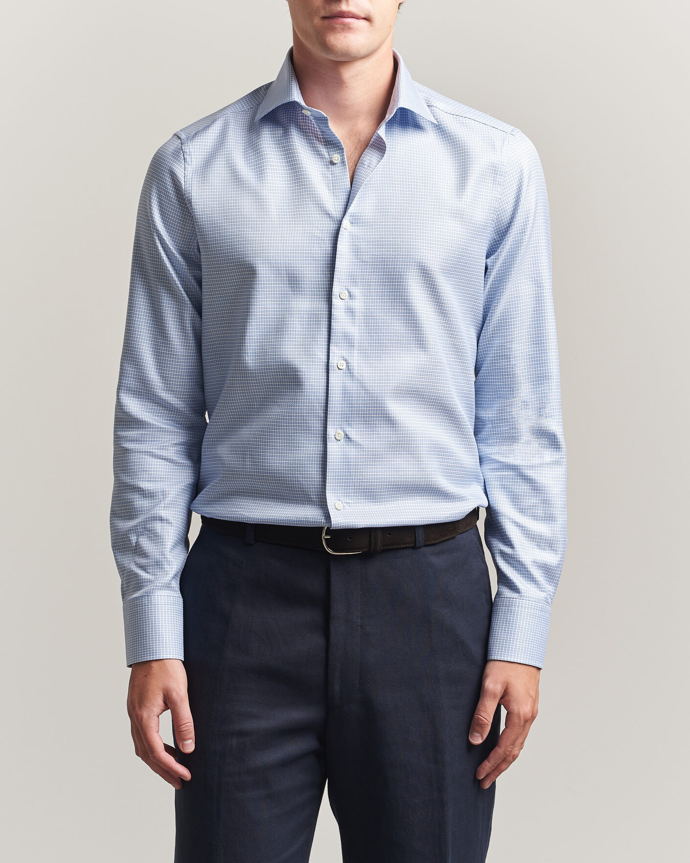 Herr | Skjortor | Stenströms | Slimline Twofold Houndstooth Shirt Blue