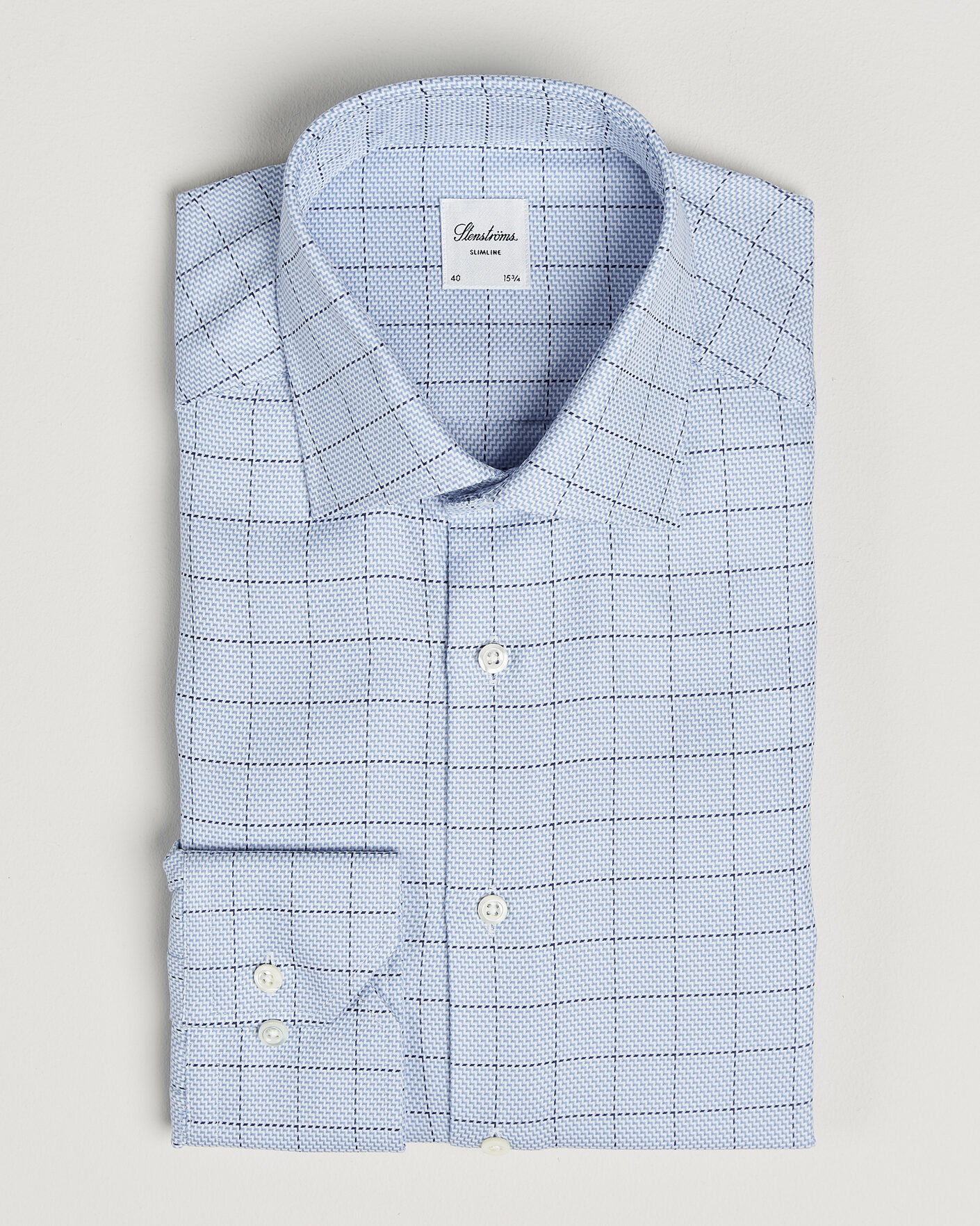 Herr | Skjortor | Stenströms | Slimline Twofold Structure Check Shirt Blue