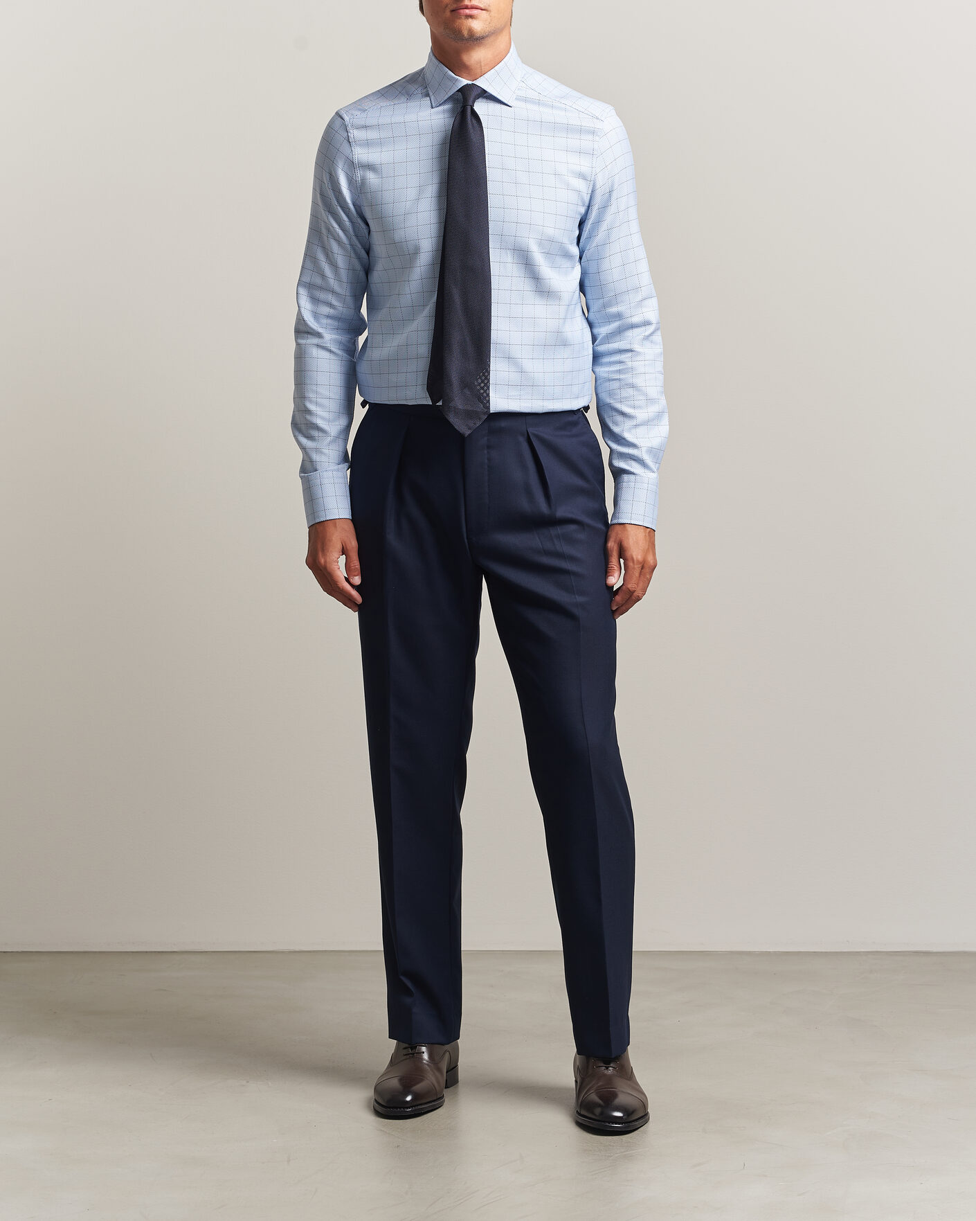 Herr | Skjortor | Stenströms | Slimline Twofold Structure Check Shirt Blue