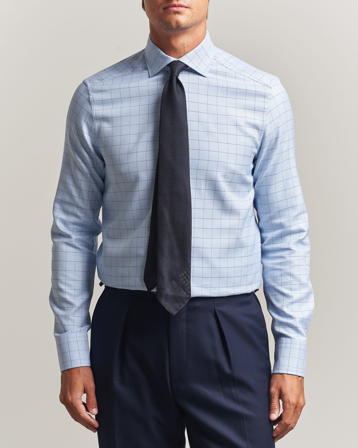 Herr | Skjortor | Stenströms | Slimline Twofold Structure Check Shirt Blue