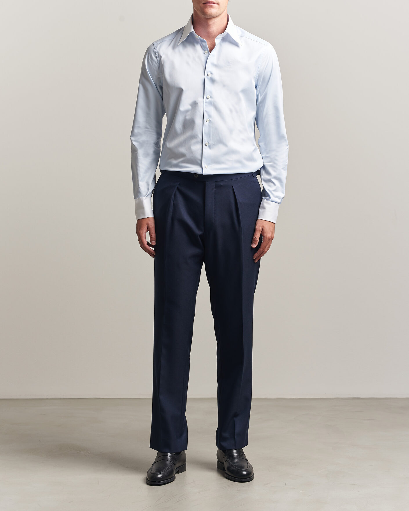 Herr | Skjortor | Stenströms | Slimline White Collar Whinchester Shirt Blue