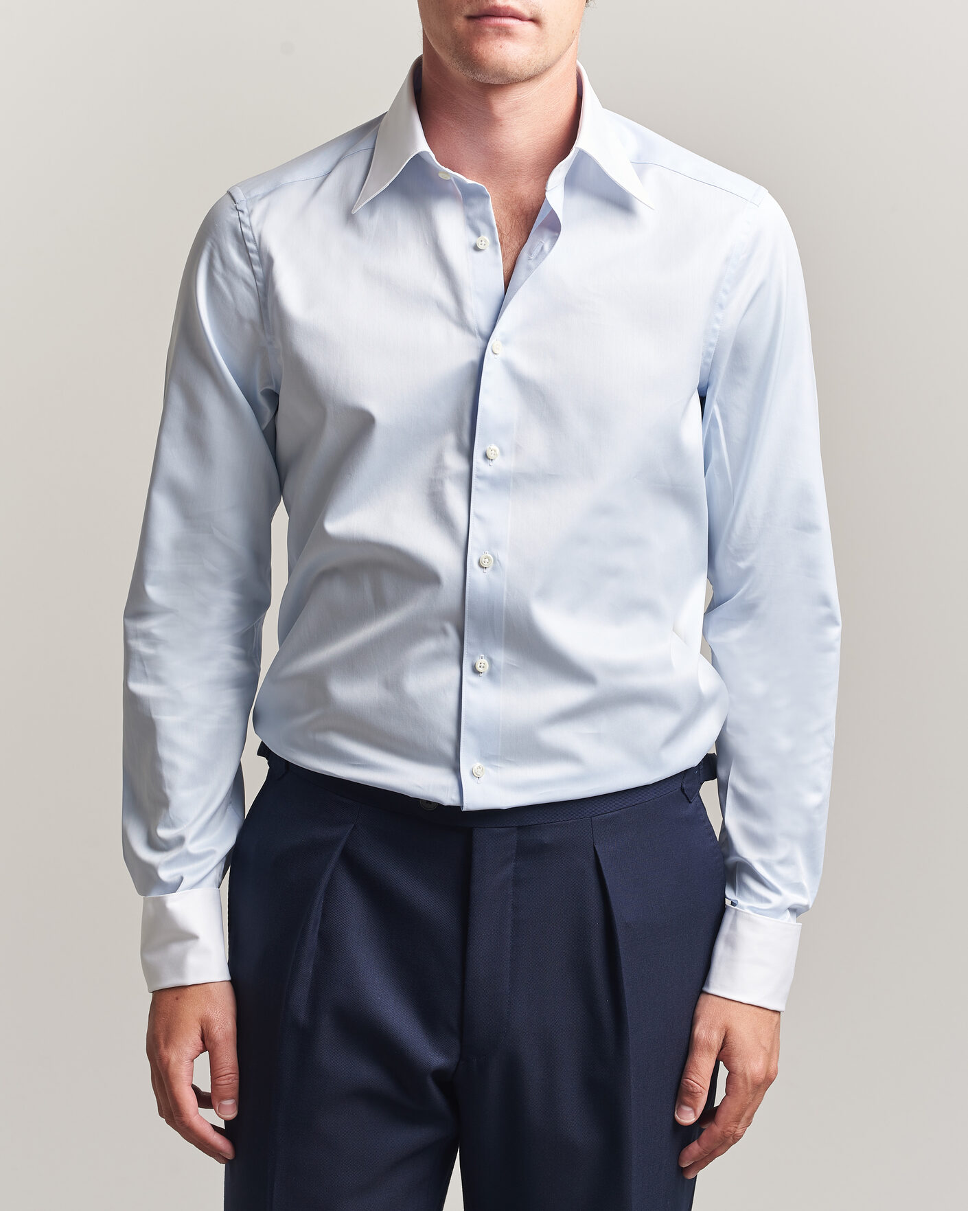 Herr | Skjortor | Stenströms | Slimline White Collar Whinchester Shirt Blue