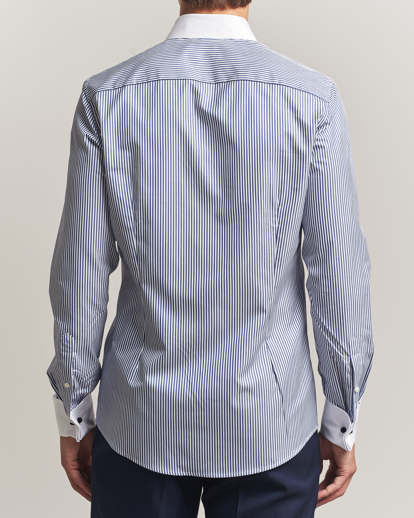 Herr | Skjortor | Stenströms | Slimline White Collar Stripe Whinchester Shirt Blue