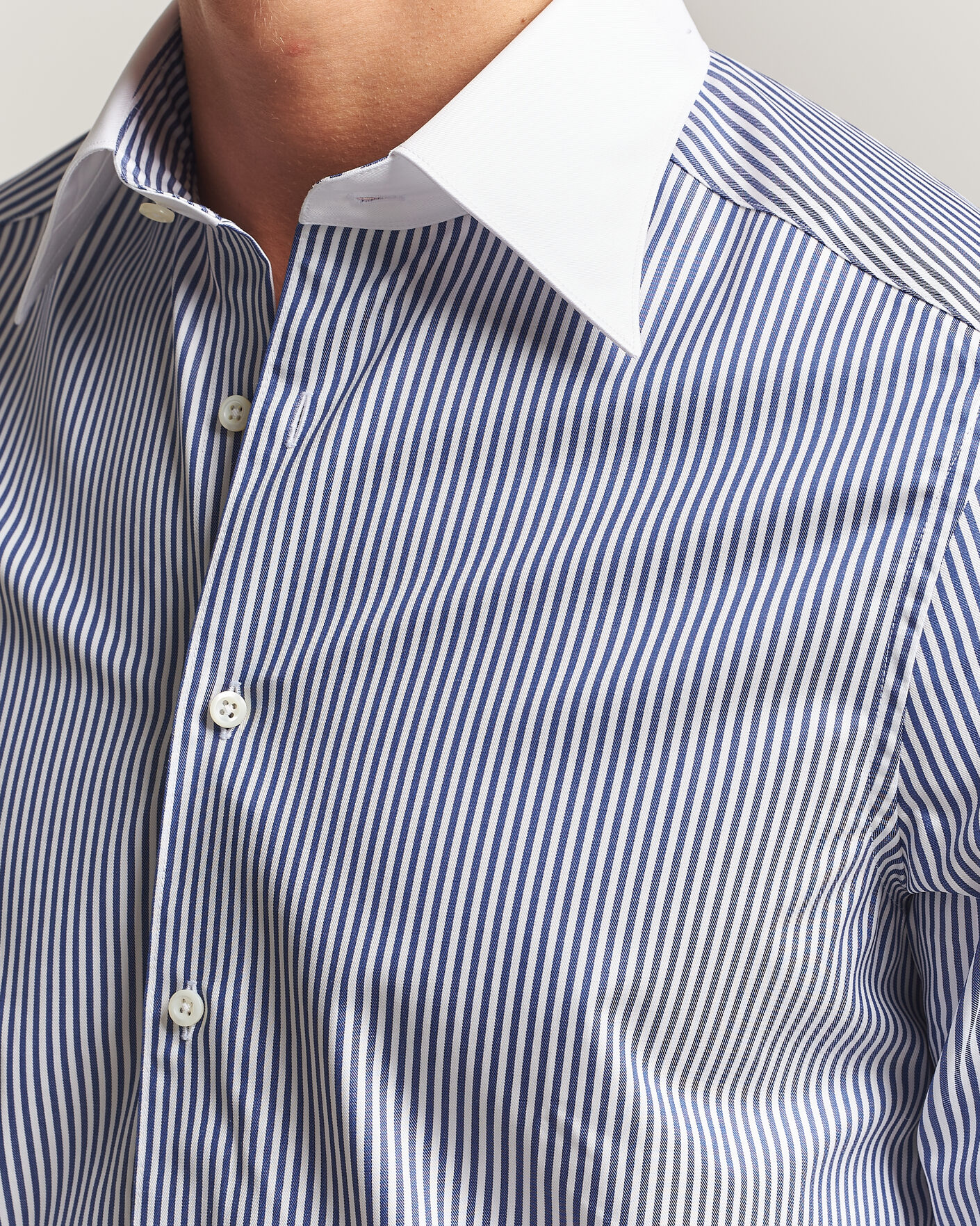 Herr | Skjortor | Stenströms | Slimline White Collar Stripe Whinchester Shirt Blue