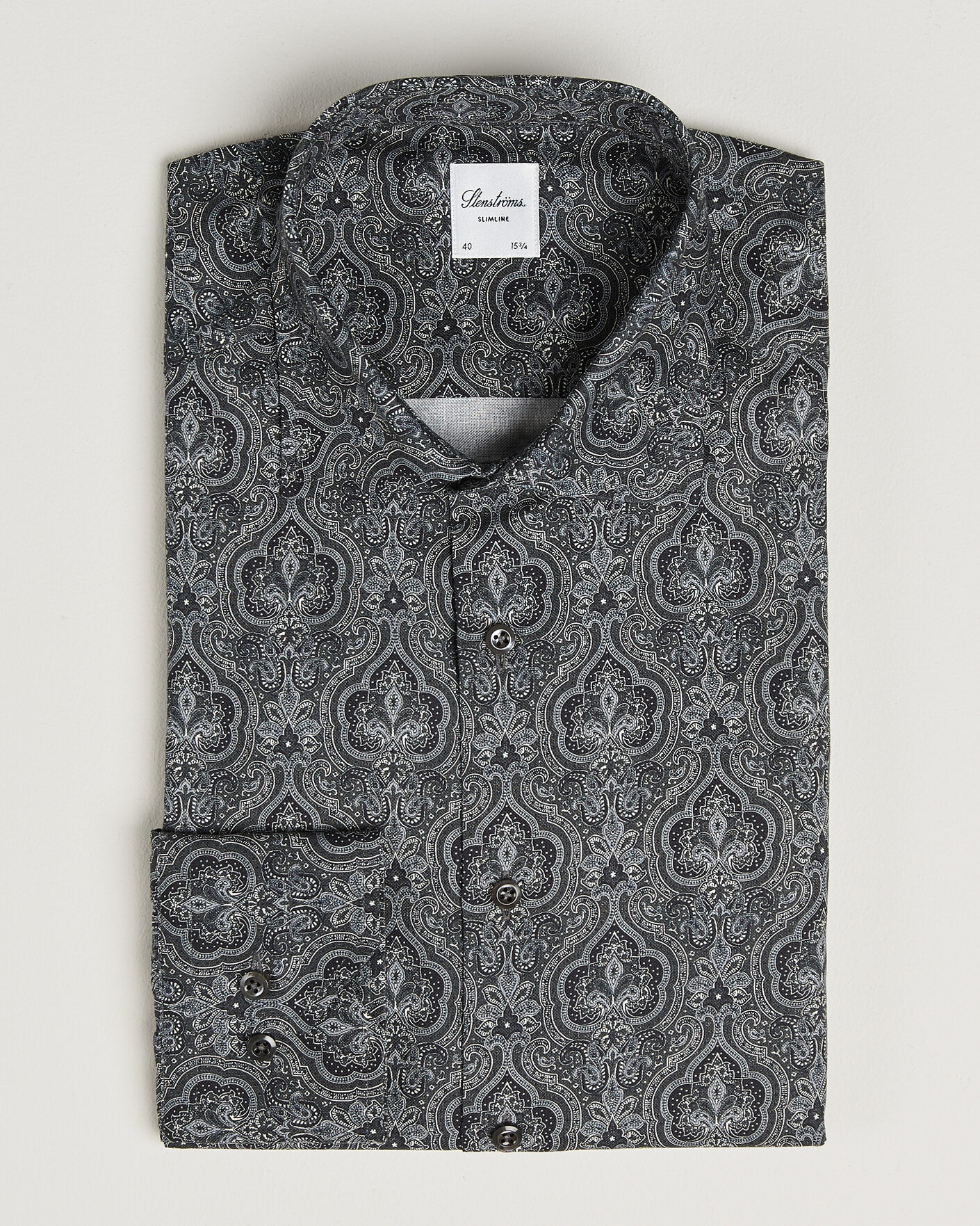 Herr | Skjortor | Stenströms | Slimline Paisley Print Cut Away Shirt Grey