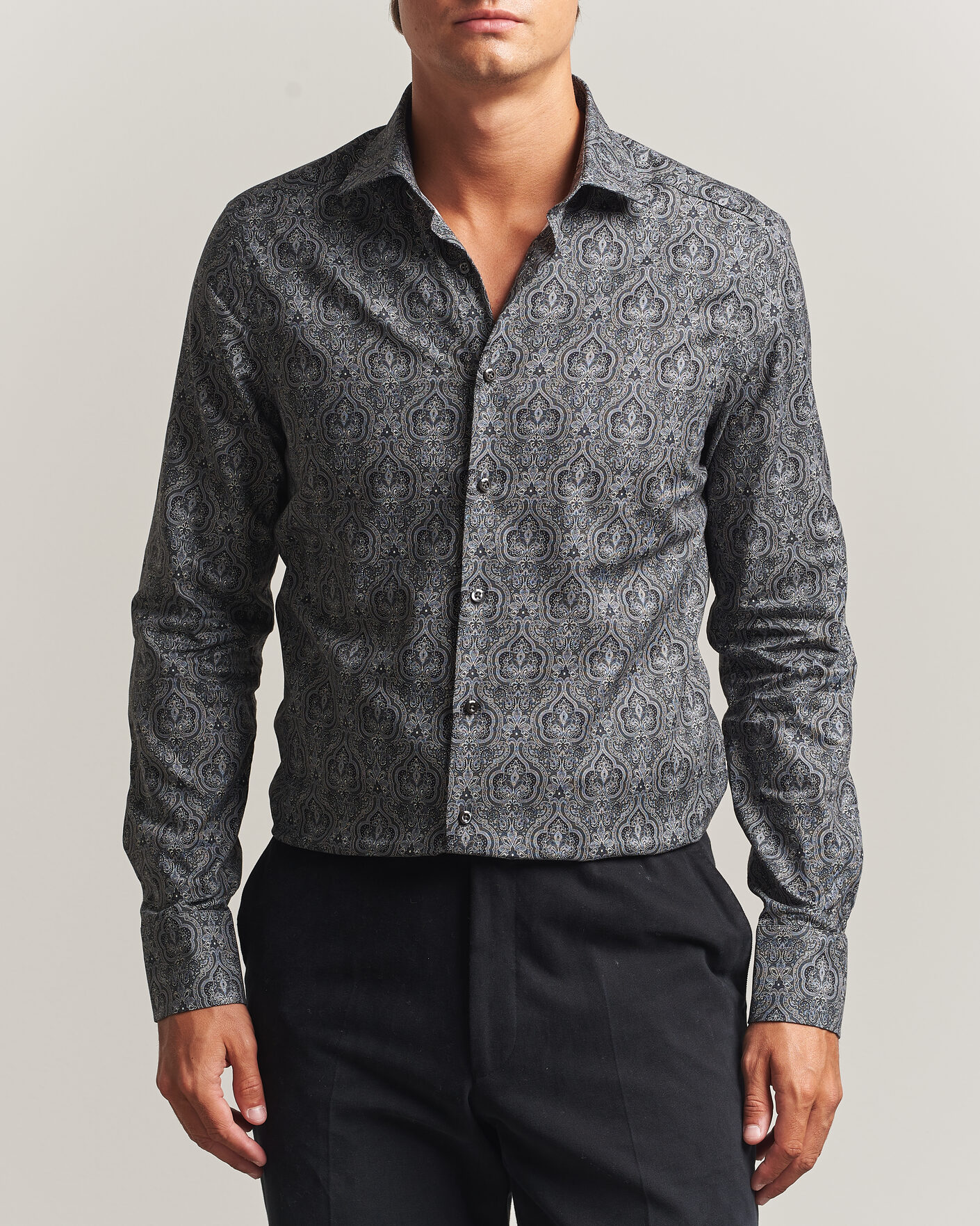Herr | Skjortor | Stenströms | Slimline Paisley Print Cut Away Shirt Grey