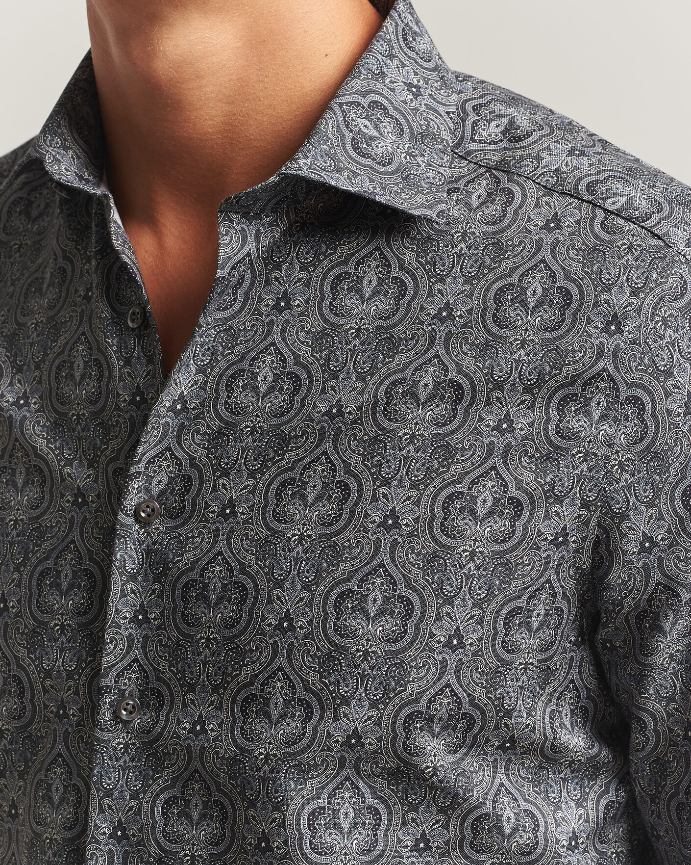 Herr | Skjortor | Stenströms | Slimline Paisley Print Cut Away Shirt Grey