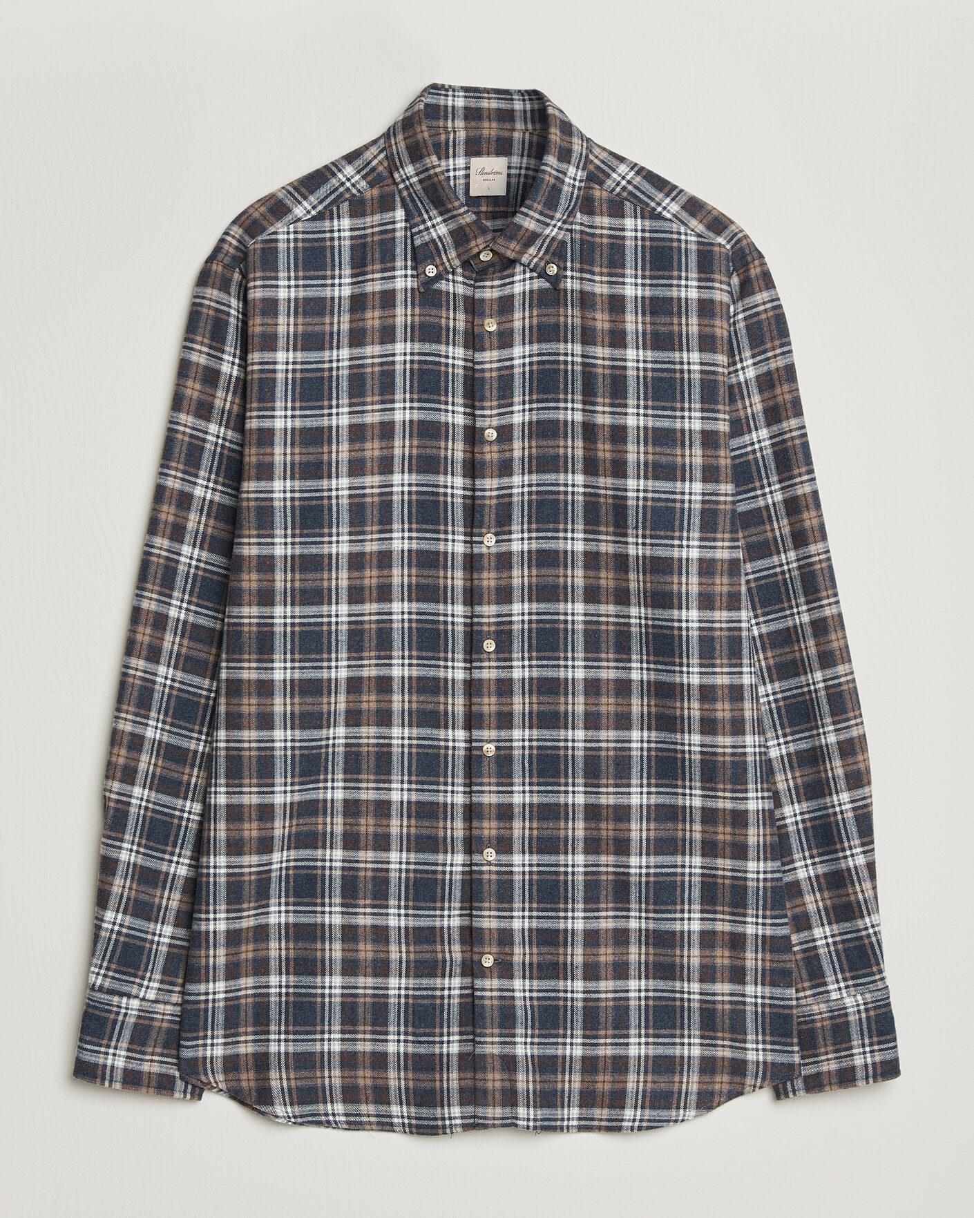 Herr | Skjortor | Stenströms | Regular Fit Check Cut Away Flannel Shirt Navy