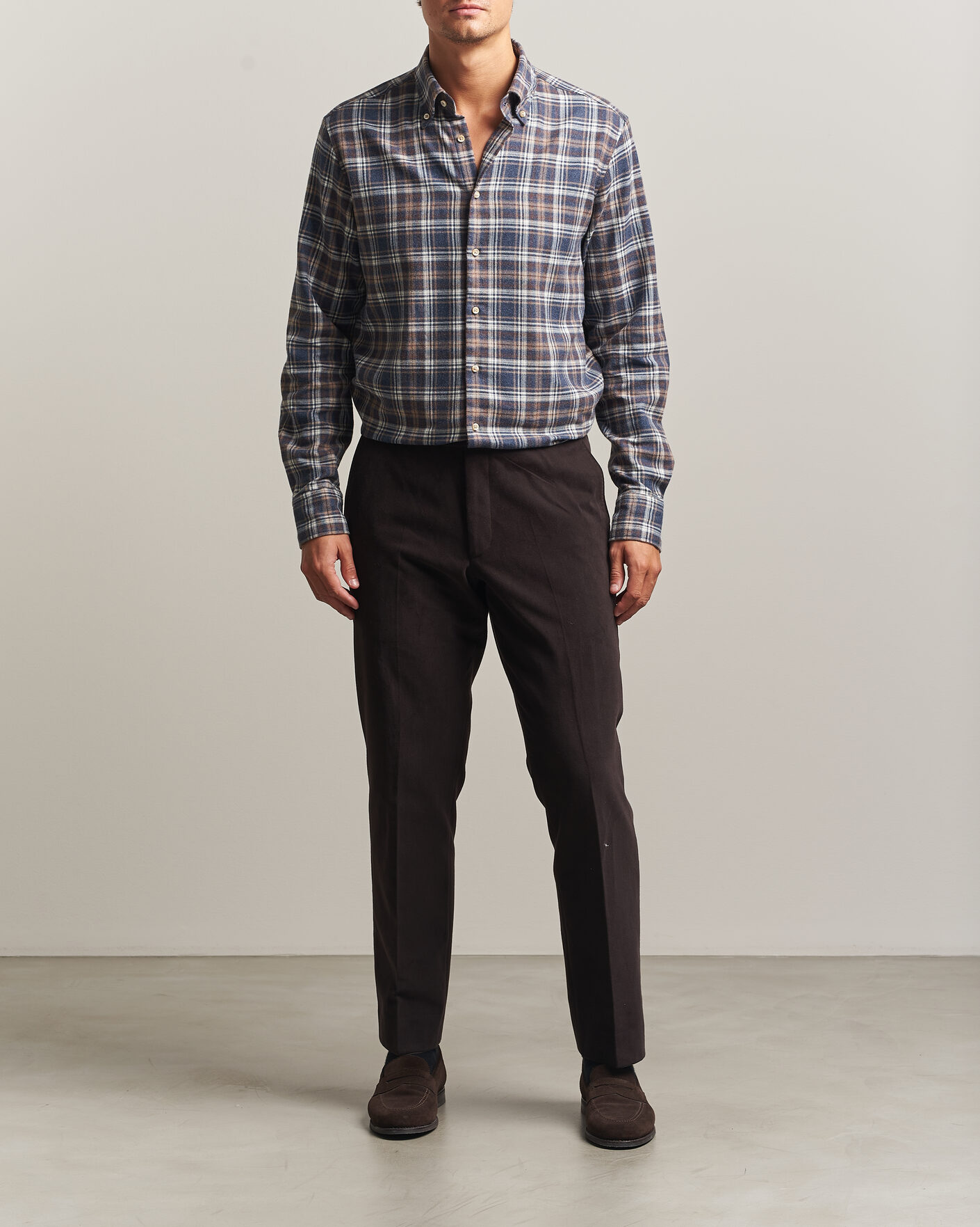 Herr | Skjortor | Stenströms | Regular Fit Check Cut Away Flannel Shirt Navy