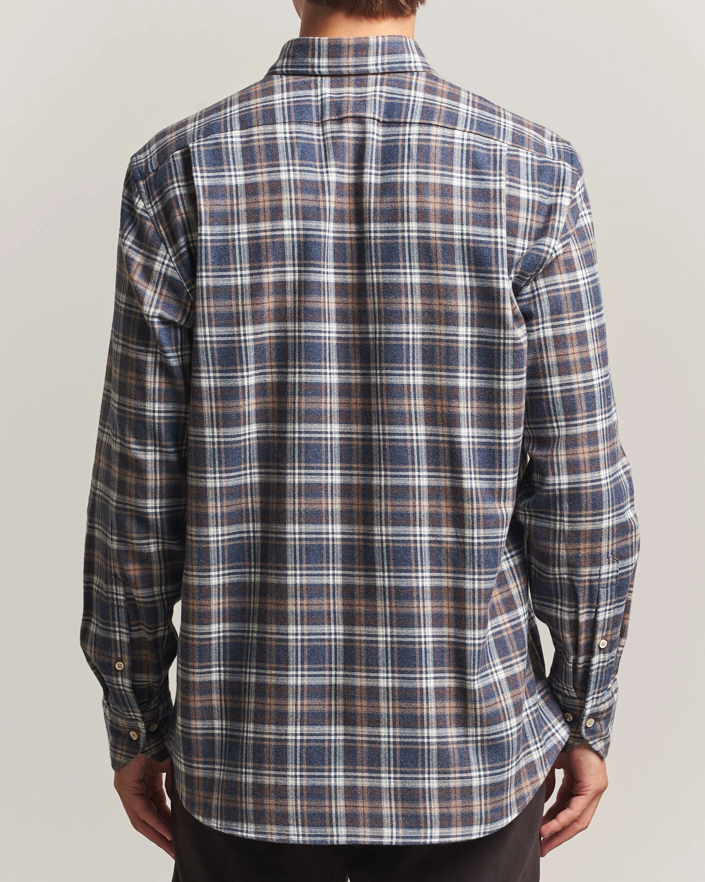 Herr | Skjortor | Stenströms | Regular Fit Check Cut Away Flannel Shirt Navy