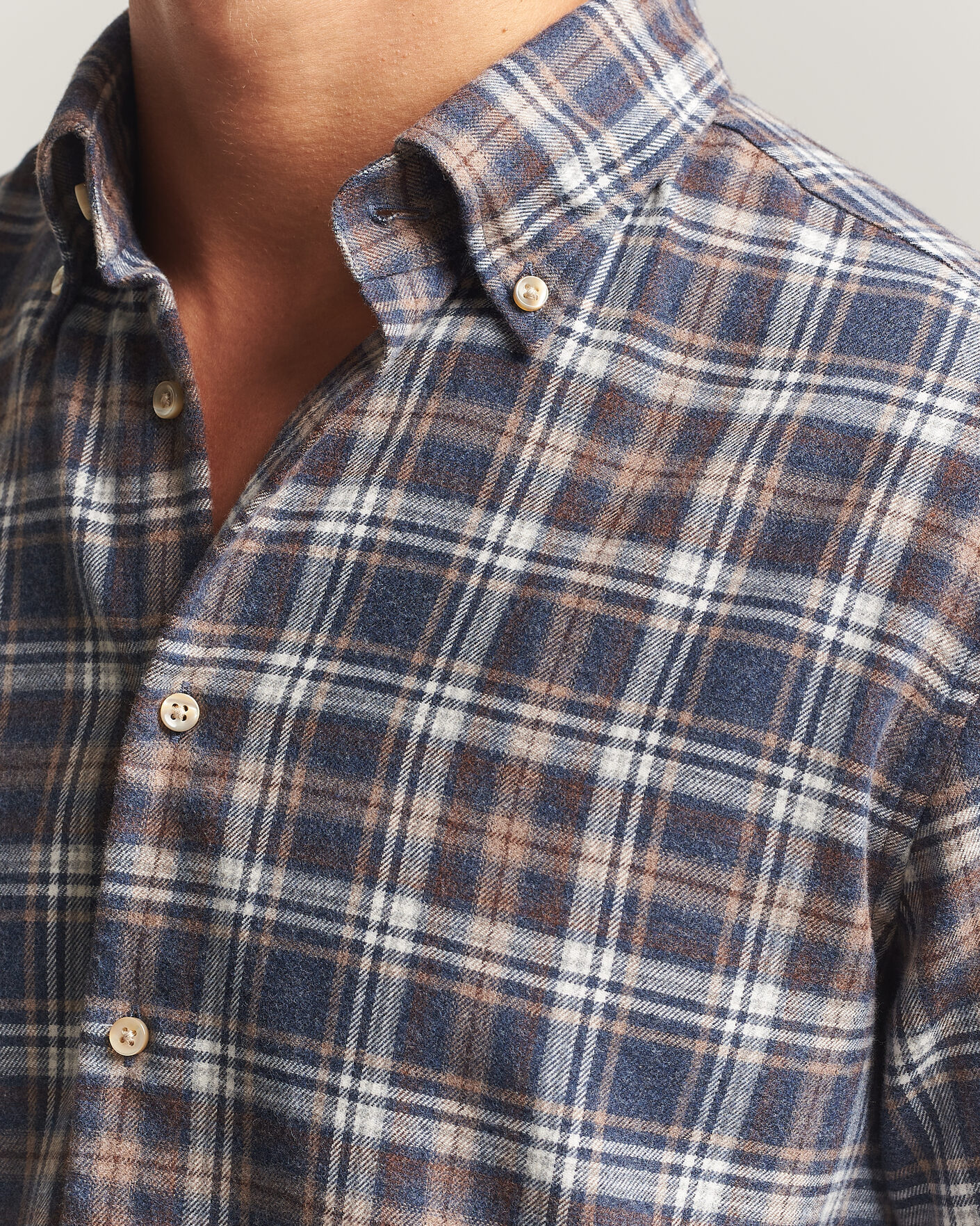 Herr | Skjortor | Stenströms | Regular Fit Check Cut Away Flannel Shirt Navy