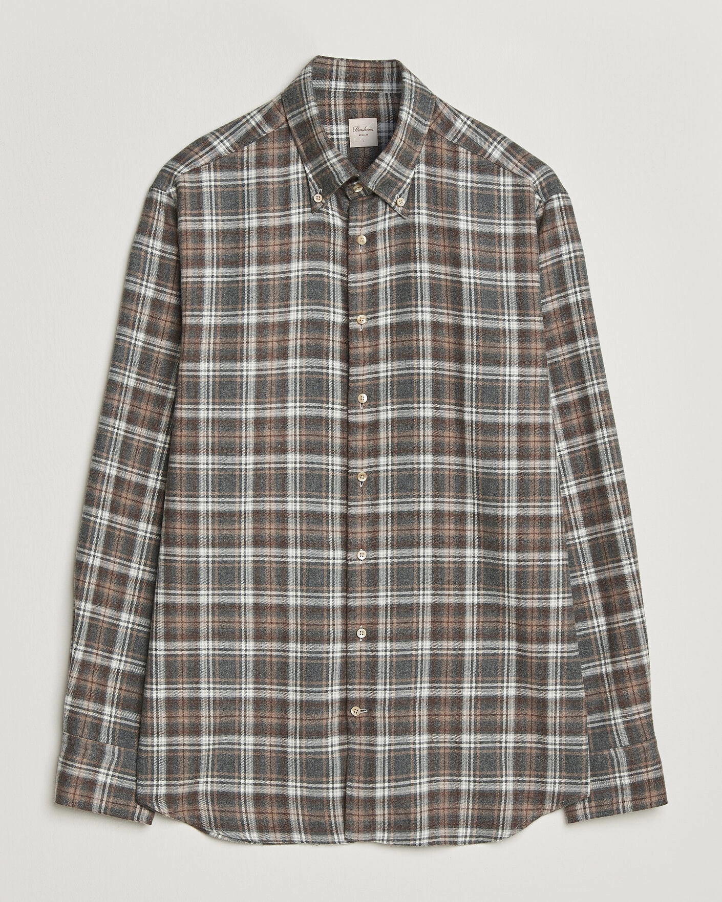 Herr | Skjortor | Stenströms | Regular Fit Check Cut Away Flannel Shirt Brown