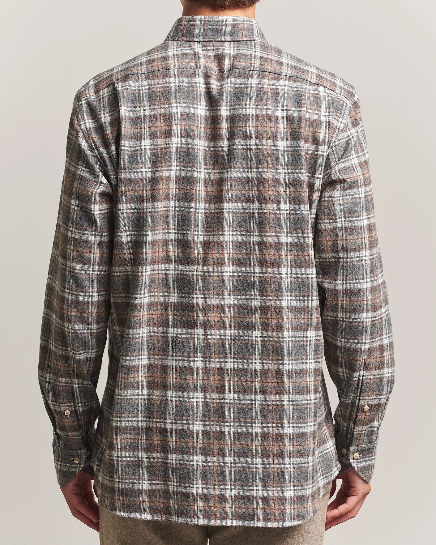 Herr | Skjortor | Stenströms | Regular Fit Check Cut Away Flannel Shirt Brown