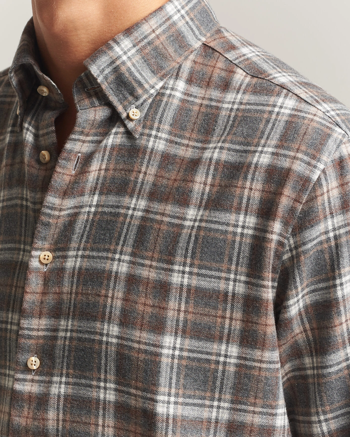 Herr | Skjortor | Stenströms | Regular Fit Check Cut Away Flannel Shirt Brown