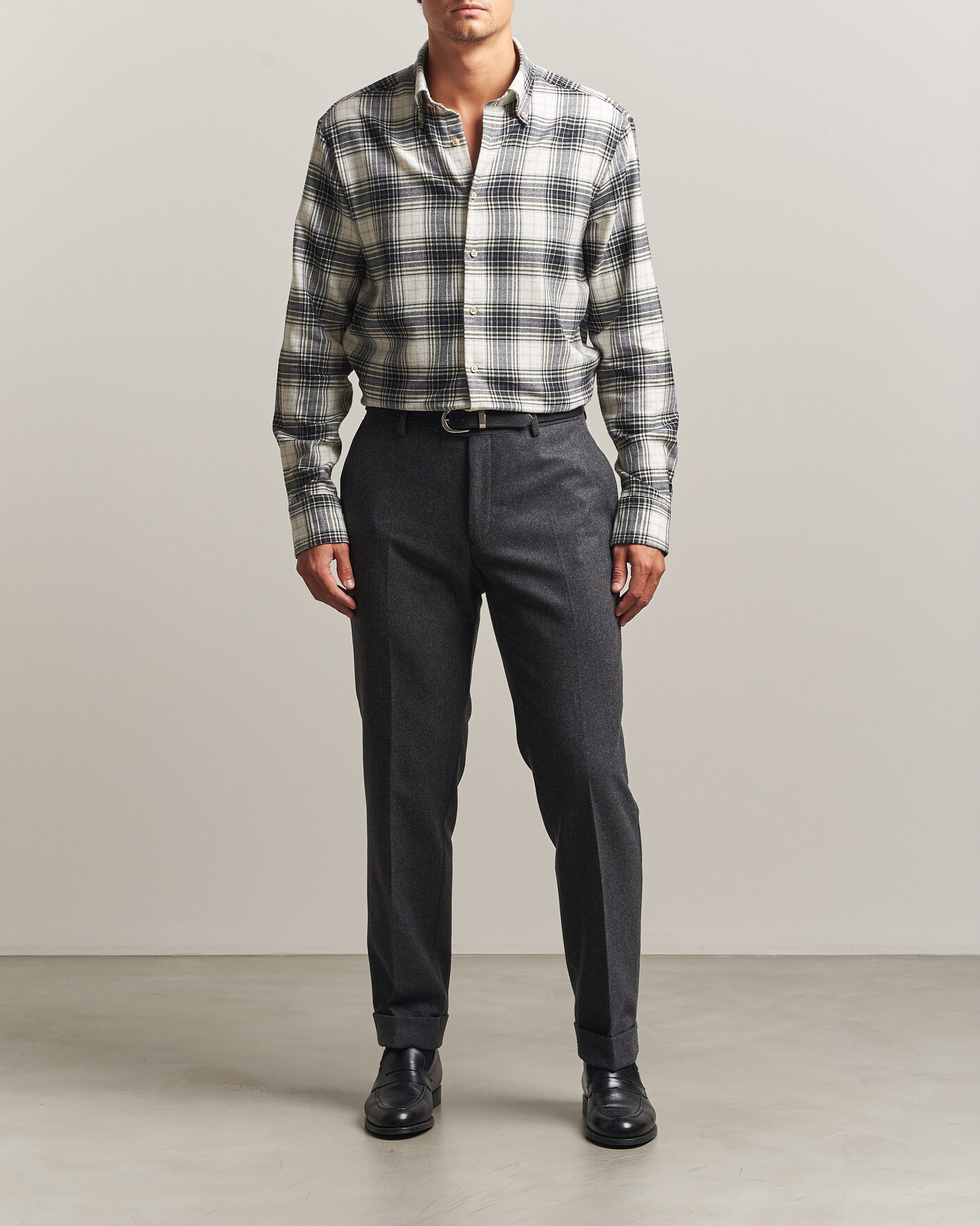 Herr | Skjortor | Stenströms | Regular Fit Check Button Down Flannel Shirt Grey