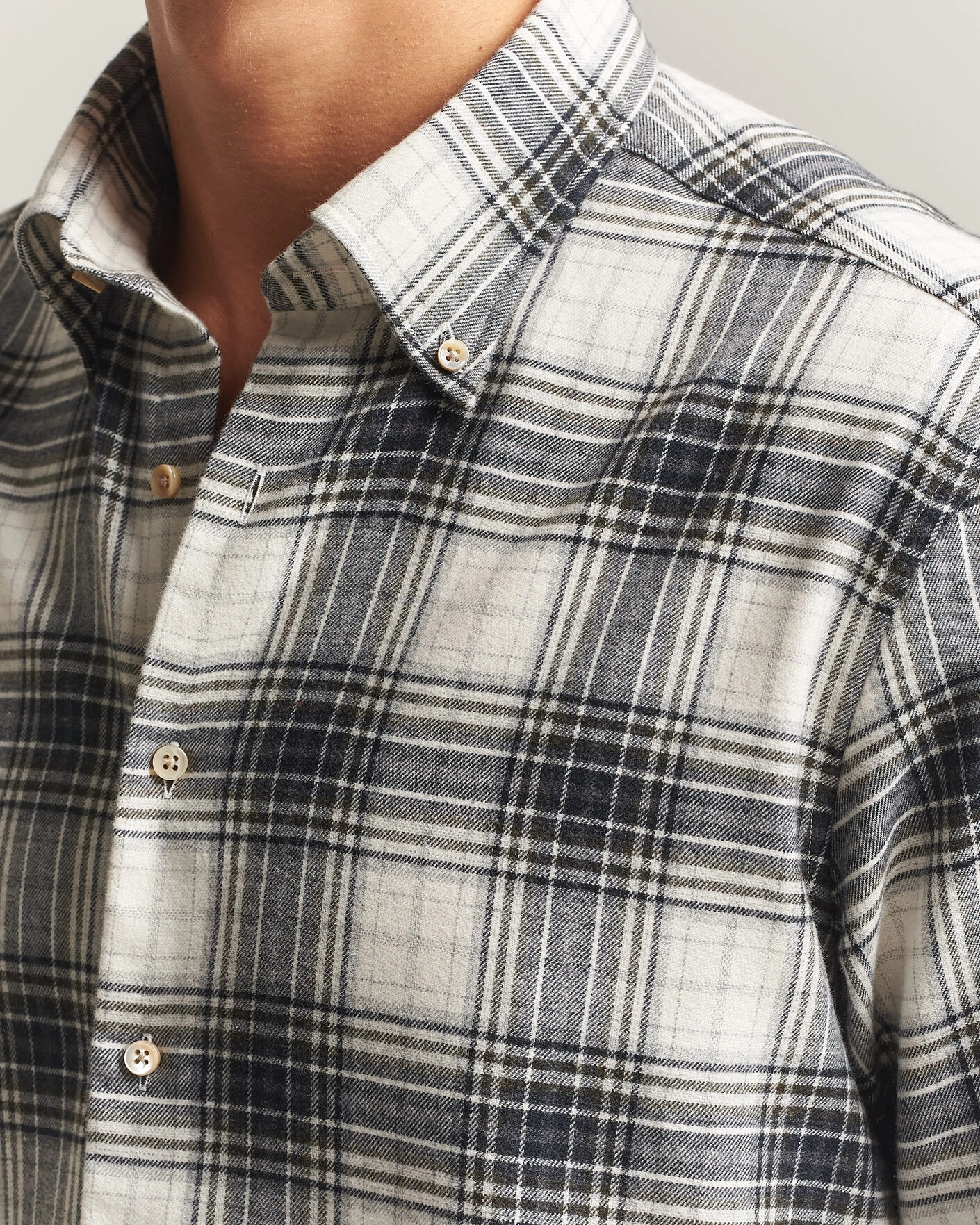 Herr | Skjortor | Stenströms | Regular Fit Check Button Down Flannel Shirt Grey