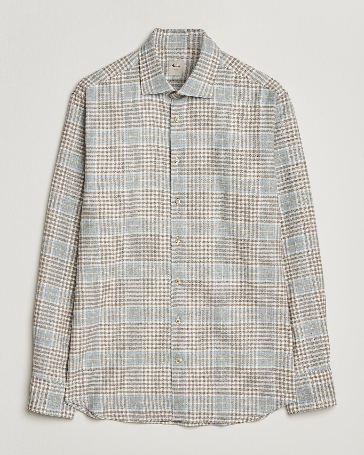 Herr | Skjortor | Stenströms | Regular Fit Overcheck Flannel Shirt Light Brown